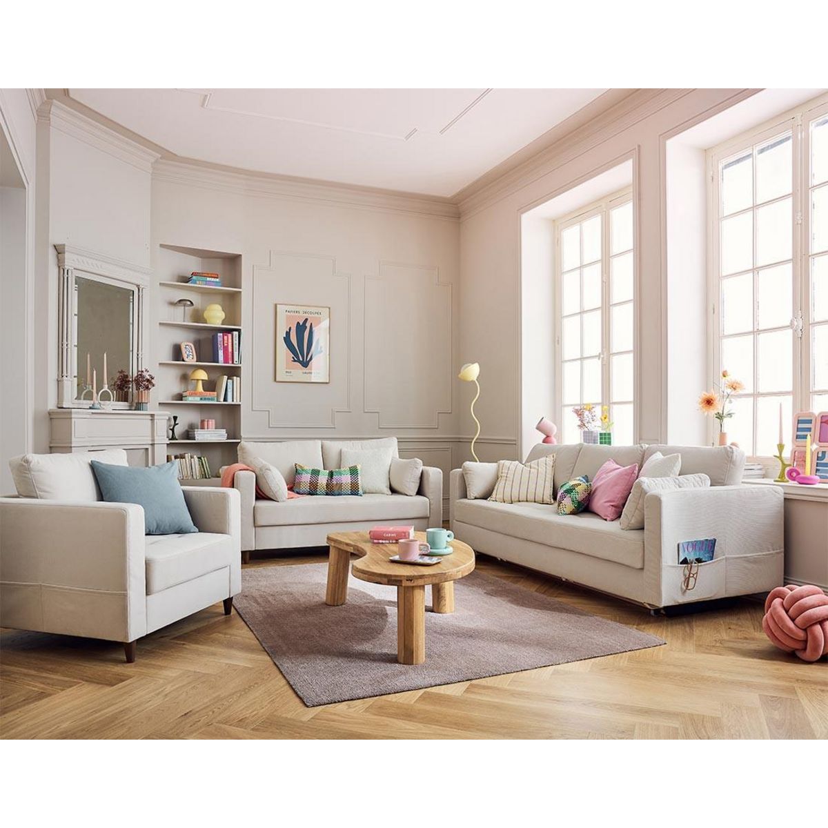 LISA DESIGN Anna - canapé droit 2 places avec poche en velours - pieds en bois