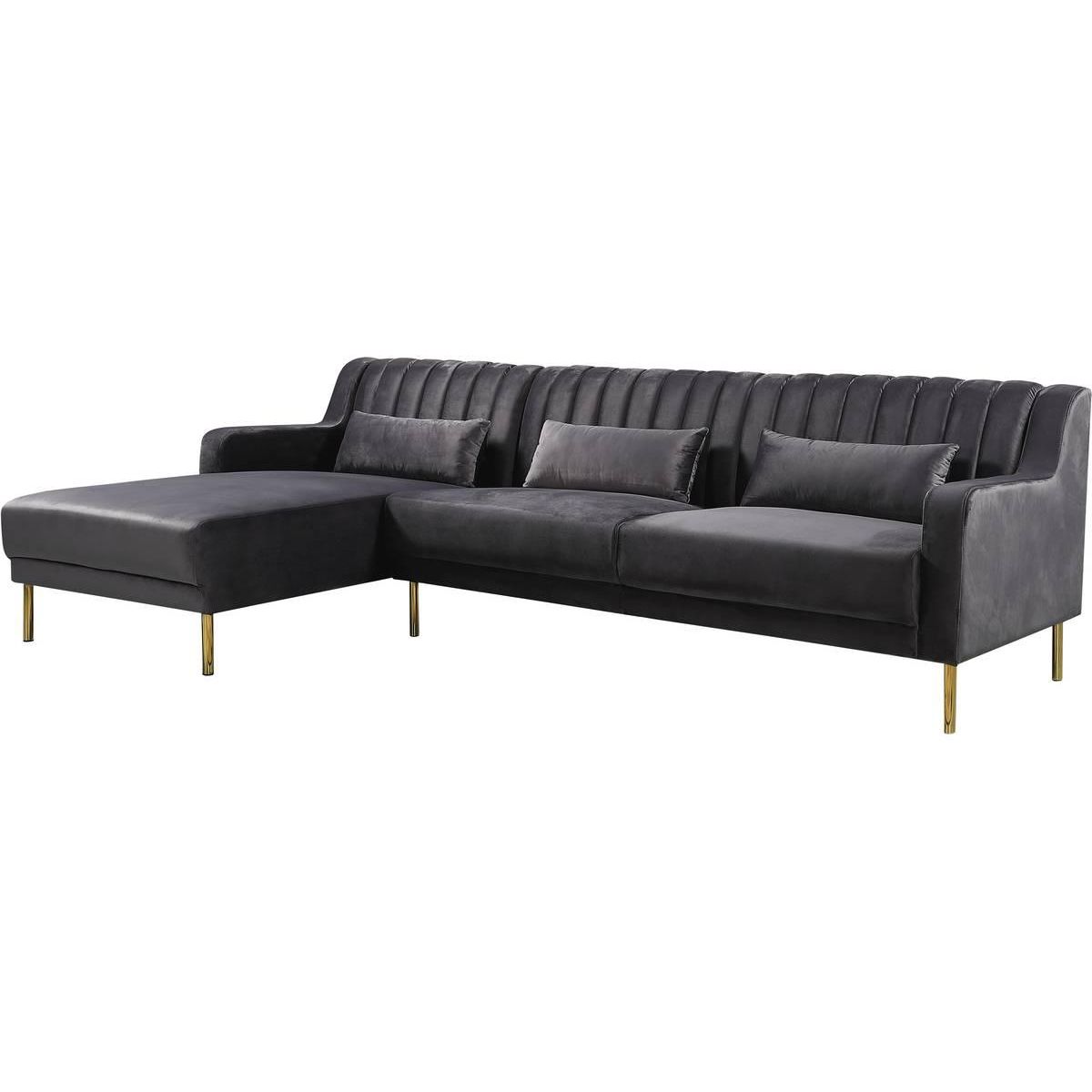 Habitat et Jardin Canapé d'angle en velours  Oliver  - 275 x 161 x 81 cm - 5 places - Gris - Angle gauche