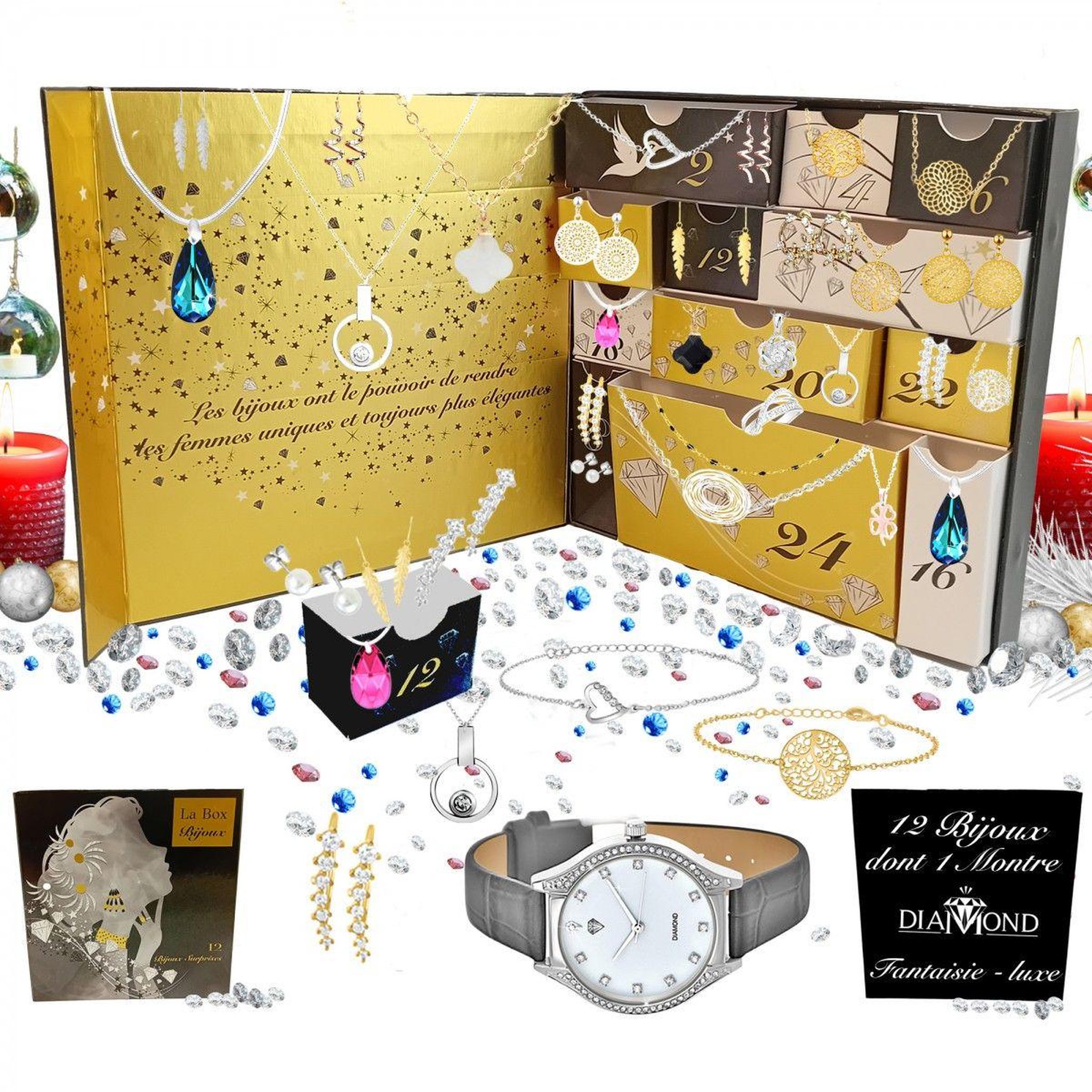 Voir la diapositive 1 : SC CRYSTAL Calendrier de l'avent sc crystal - 11 bijoux et 1 montre ornée d'un véritable diamant