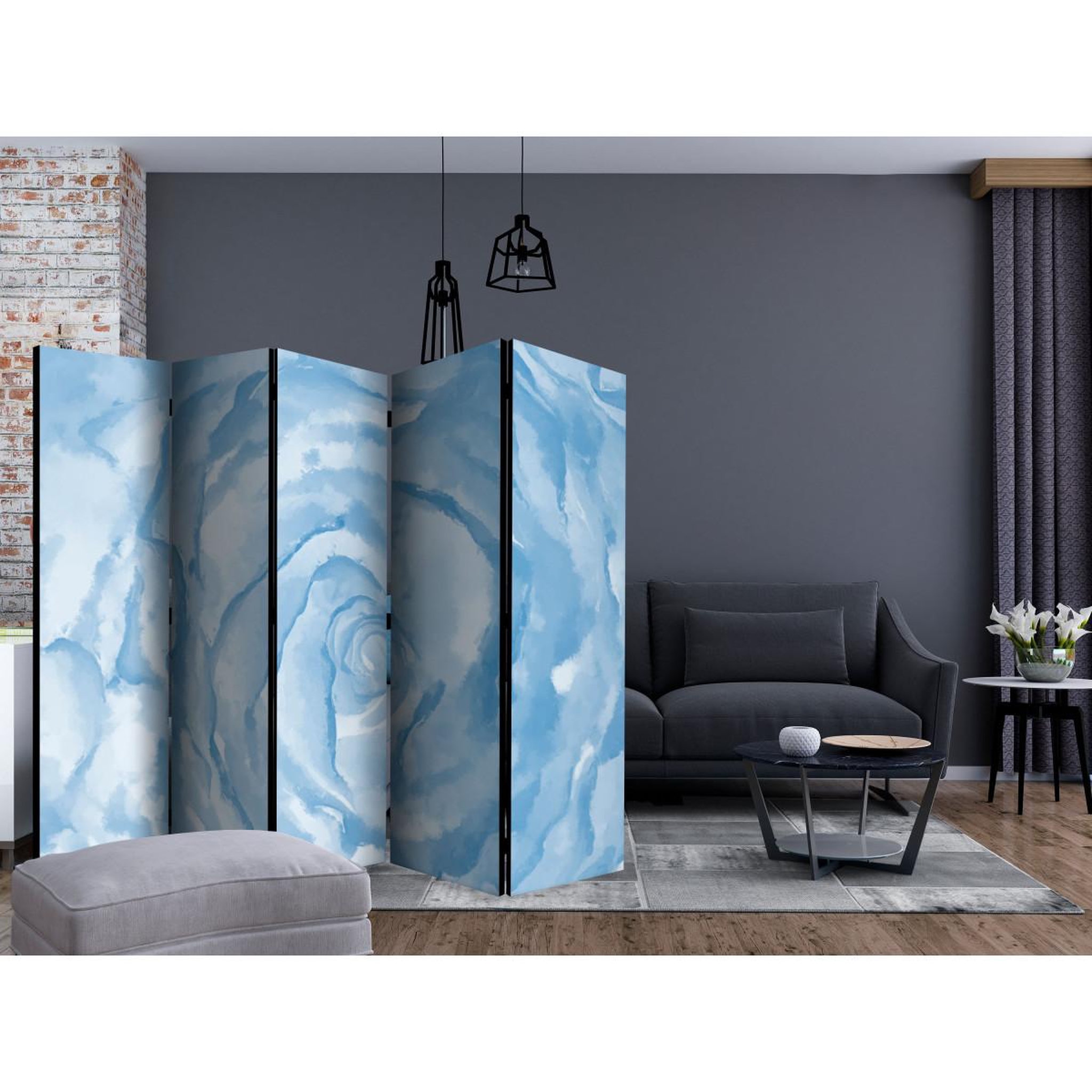 Voir la diapositive 2 : Paris Prix Paravent 5 volets  rose blue  172x225cm