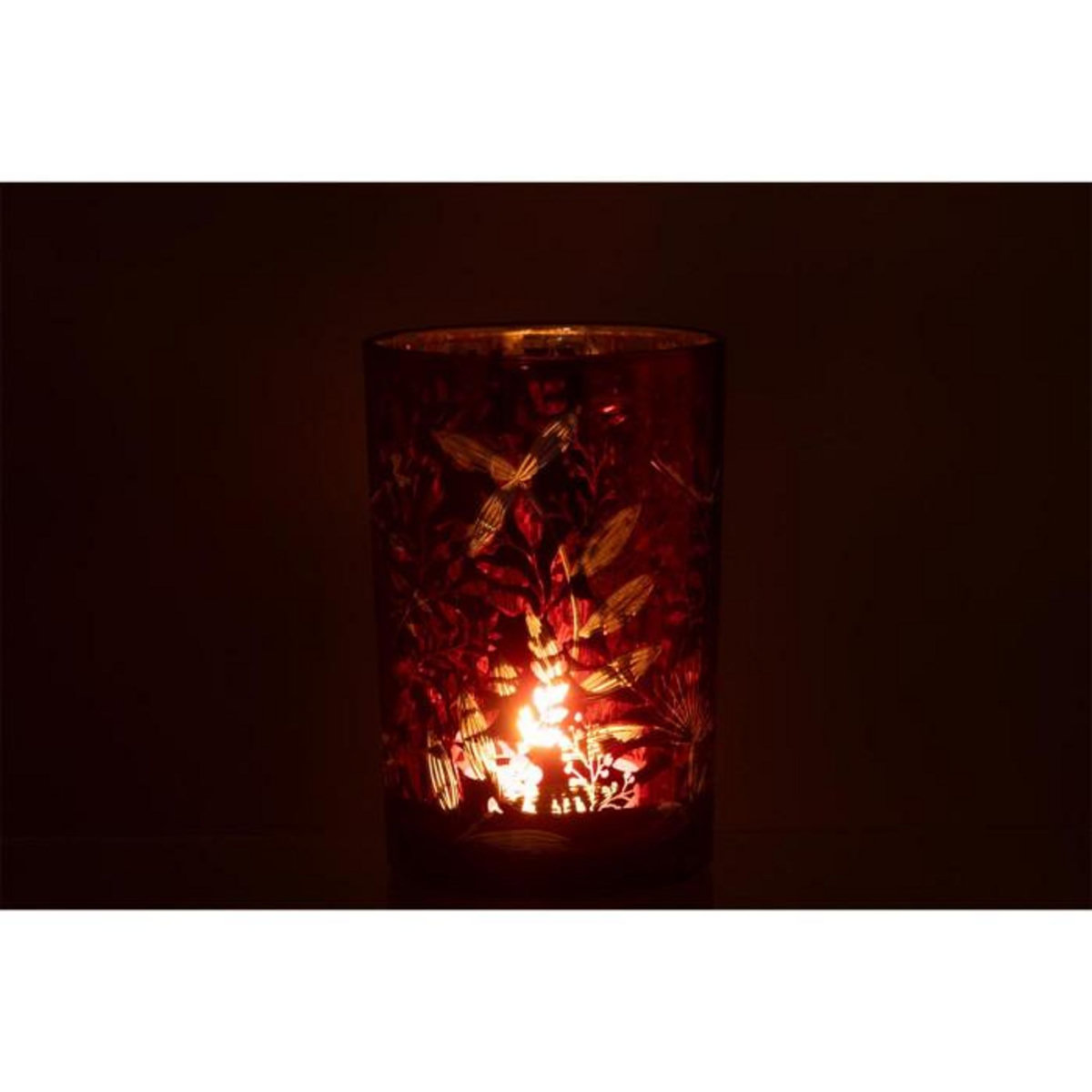 Paris Prix Photophore Déco en Verre  Feuilles  18cm Rouge