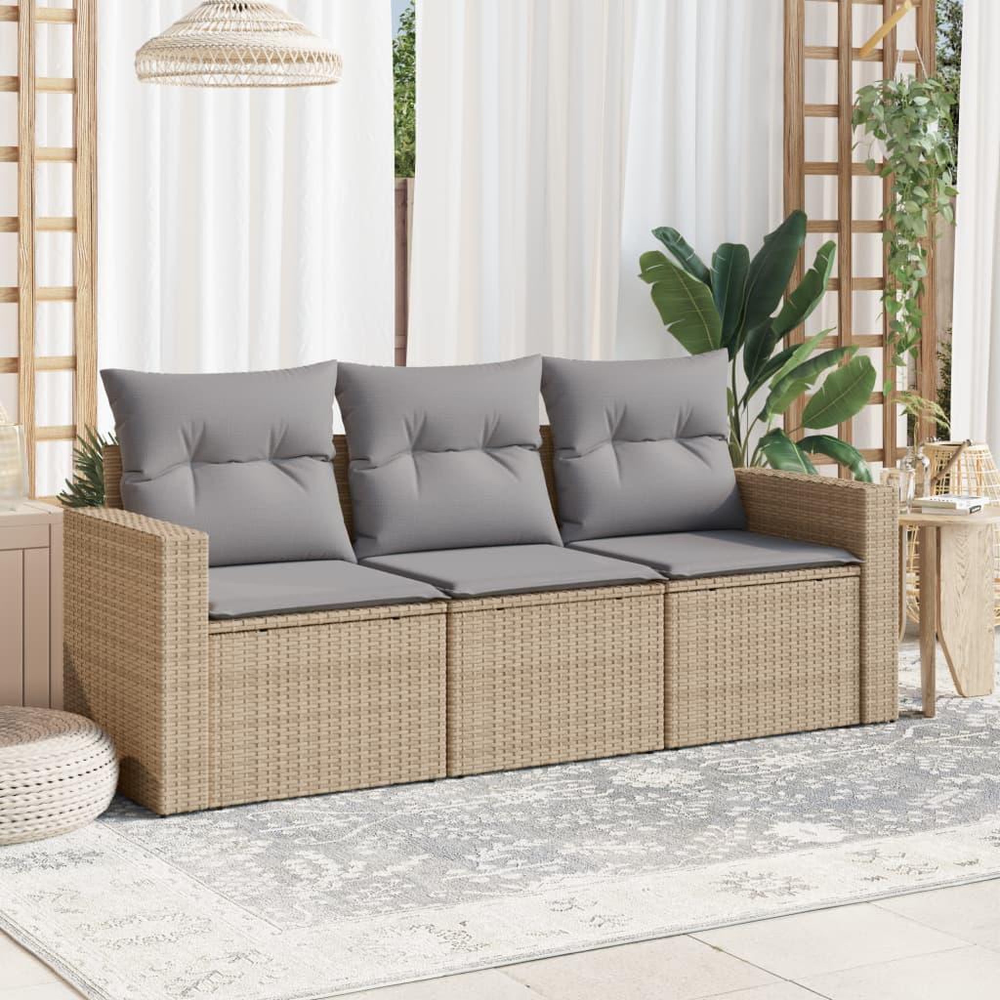 VIDAXL Salon de jardin avec coussins 3 pcs beige resine tressee
