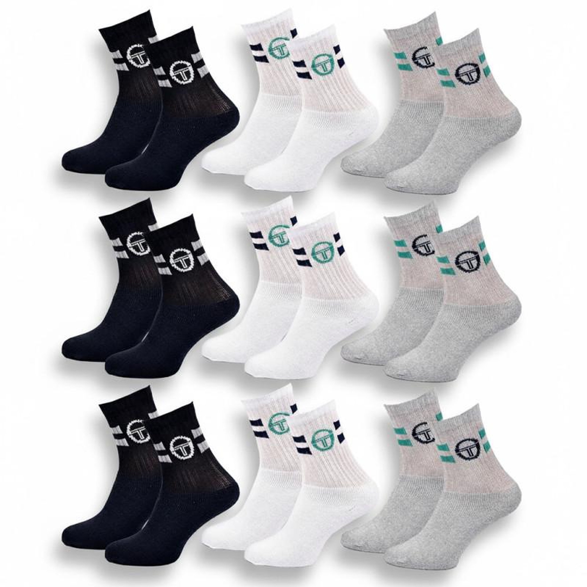 SERGIO TACCHINI Sergio Tacchini Pack de Chaussettes enfant Tennis Crew Lot de 9 Paires. Coloris disponibles : Noir, Bleu