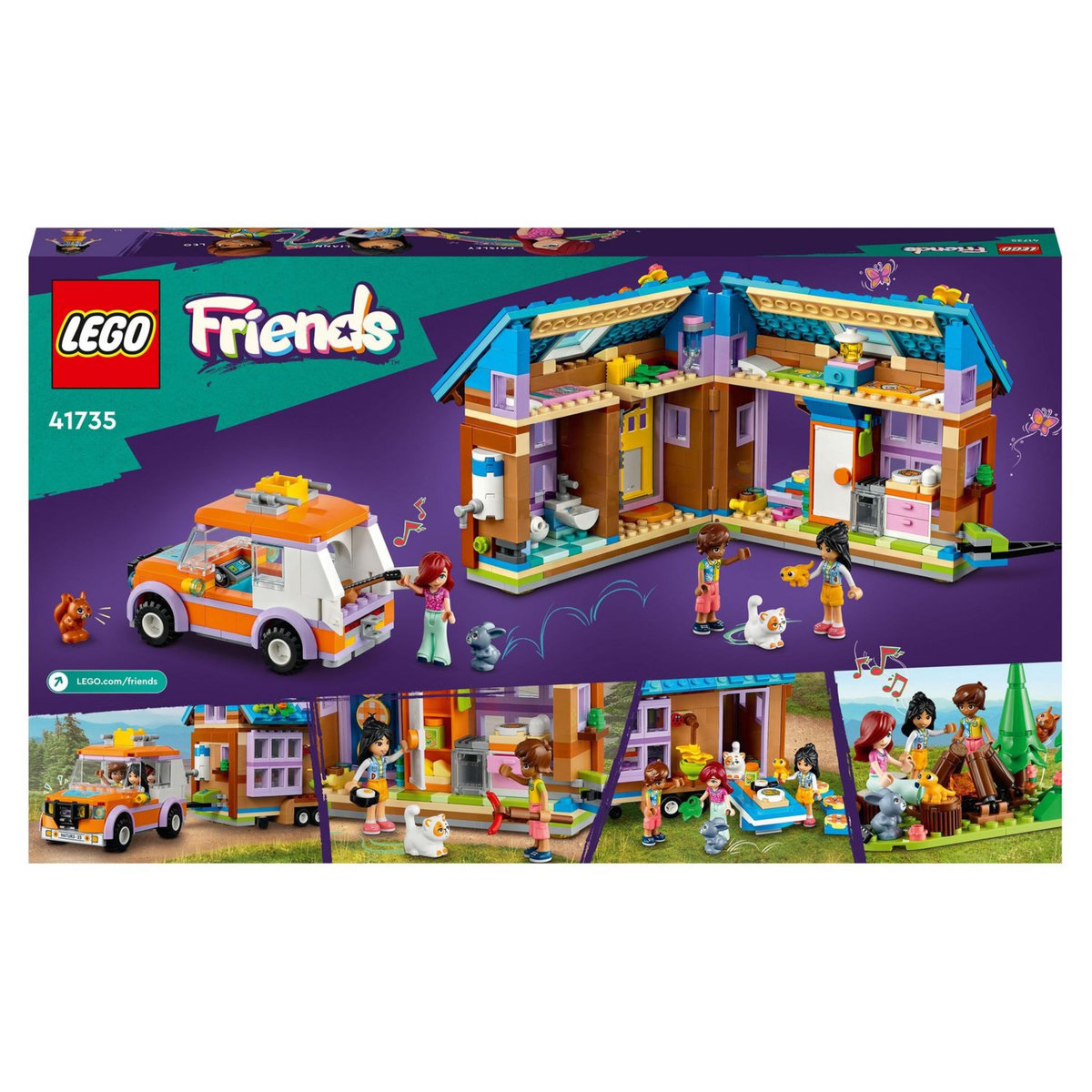 LEGO Friends 41735 La mini maison mobile, Jeu Camping en Forêt avec Voiture Jouet, Mini-Poupées Leo & Liann