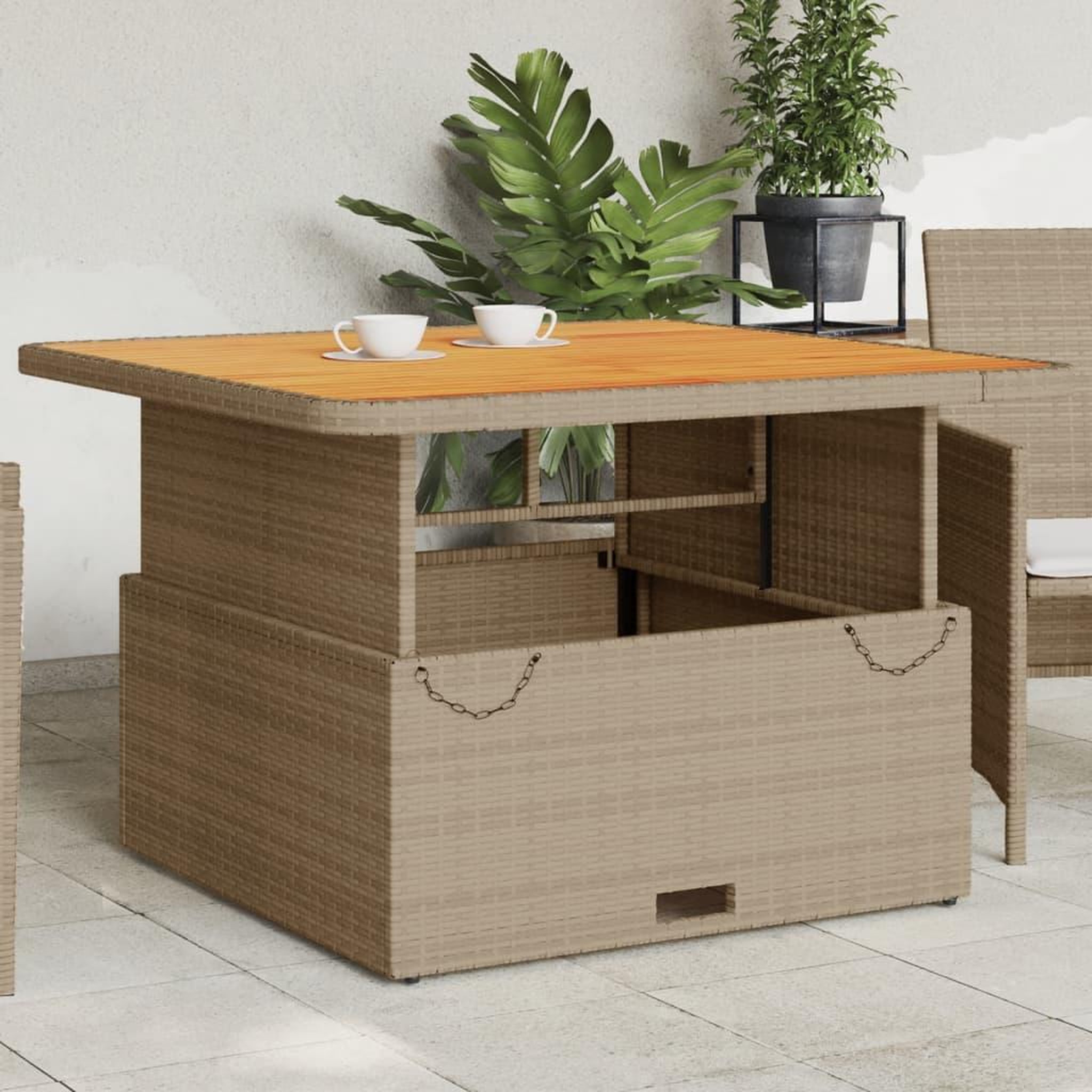 VIDAXL Table de jardin beige 110x110x71 cm resine tressee bois acacia