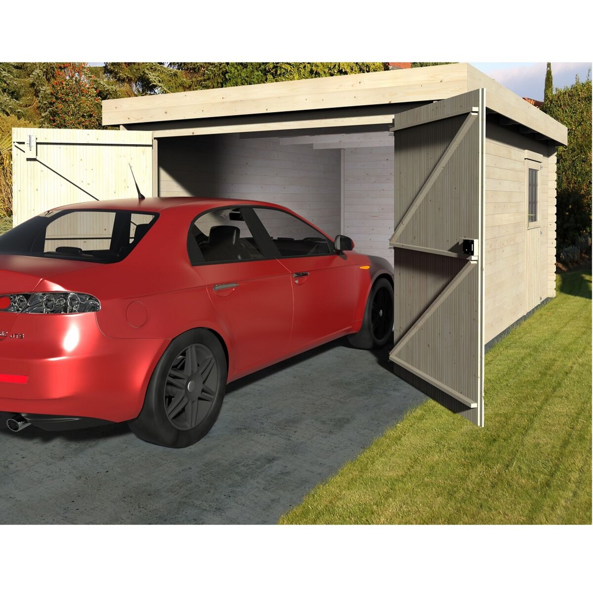 DECOR ET JARDIN Garage en bois de sapin à toit plat Galan - 13,56 m²