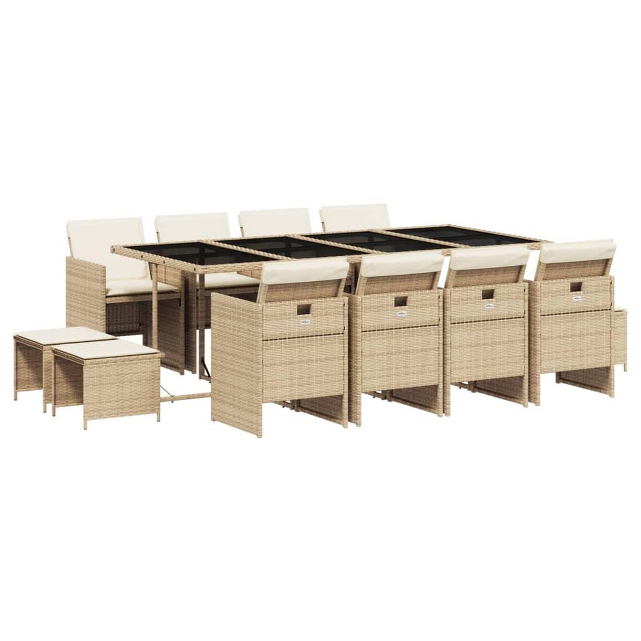 Voir la diapositive 2 : VIDAXL Ensemble a manger de jardin et coussins 13 pcs beige