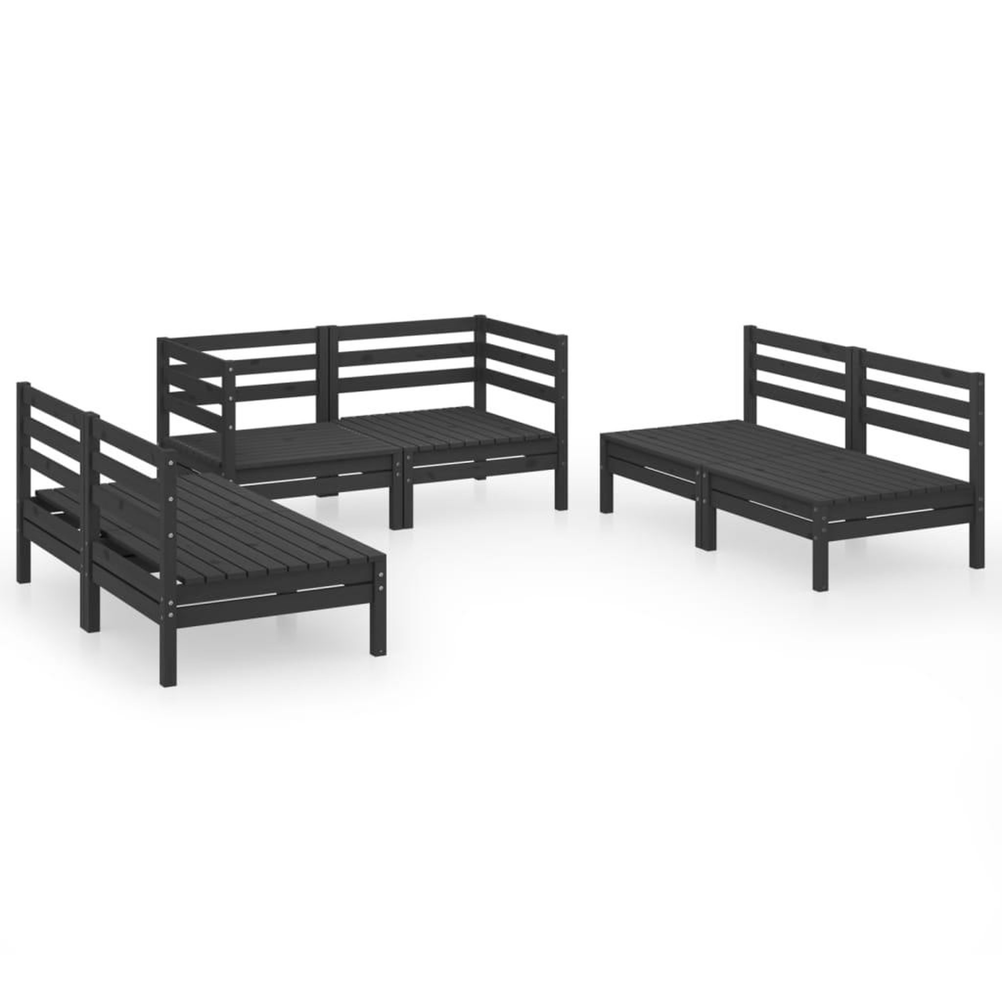 Voir la diapositive 2 : VIDAXL Salon de jardin 6 pcs Noir Bois de pin massif