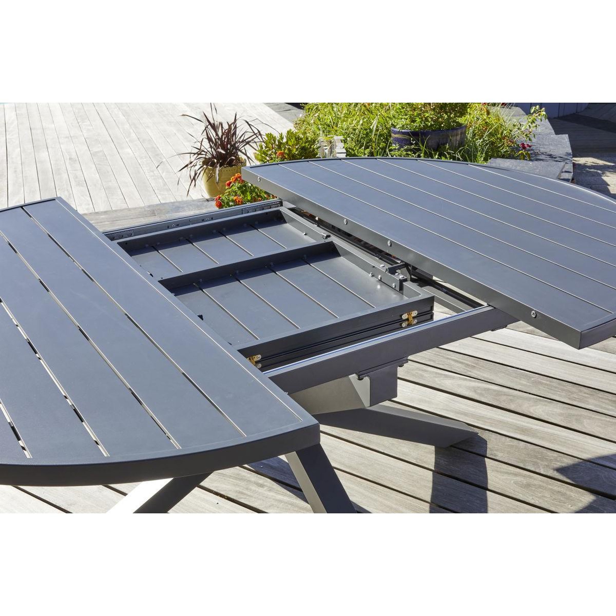 Voir la diapositive 4 : DCB GARDEN Ensemble Table de jardin Extensible 6 Chaises & 2 Fauteuils  Pelosa  145-199cm Gris Anthracite