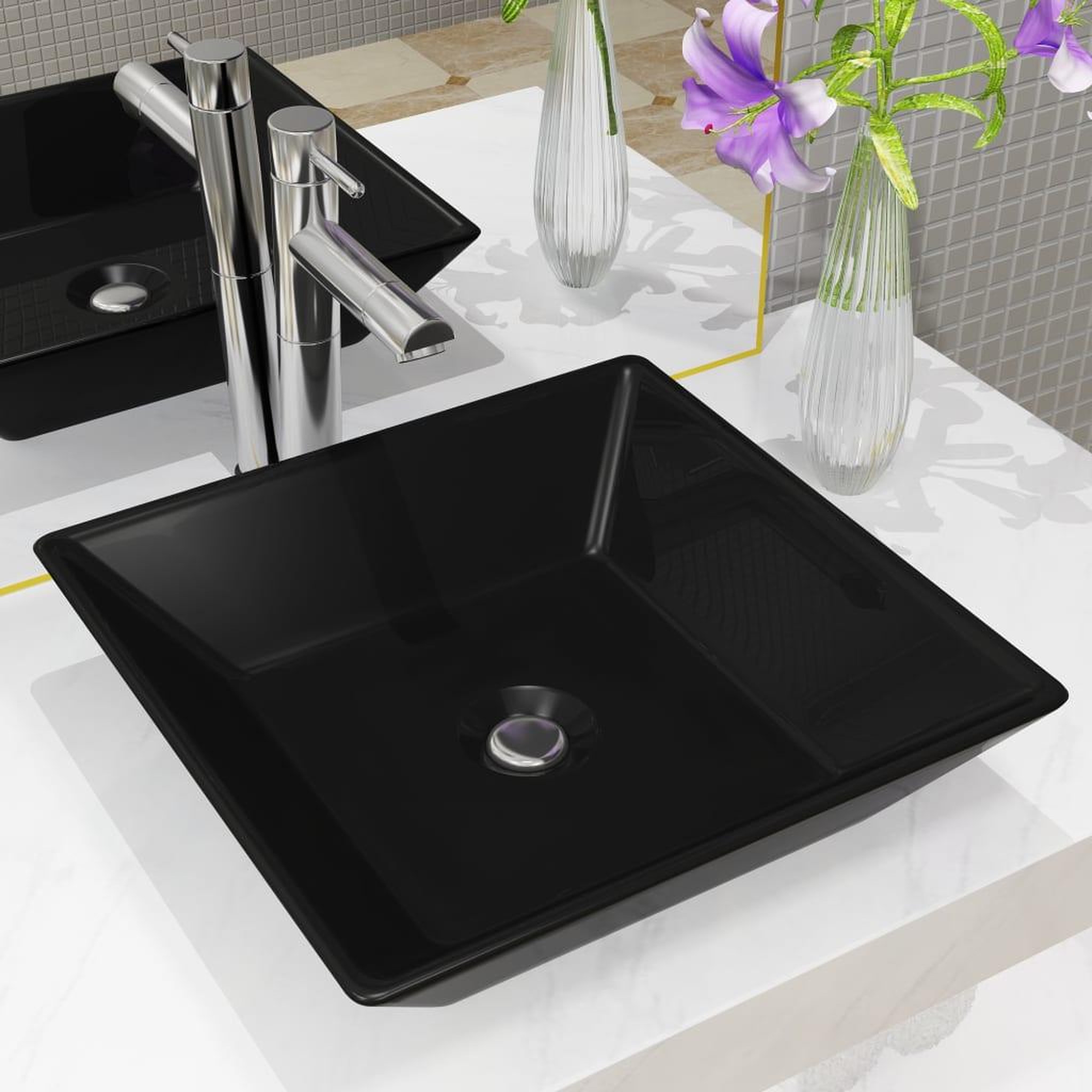 Voir la diapositive 1 : VIDAXL Lavabo Ceramique carre Noir 41,5 x 41,5 x 12 cm