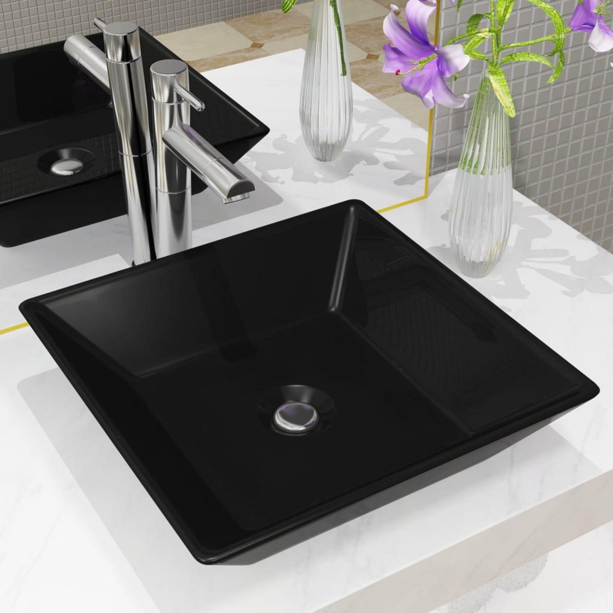 VIDAXL Lavabo Ceramique carre Noir 41,5 x 41,5 x 12 cm