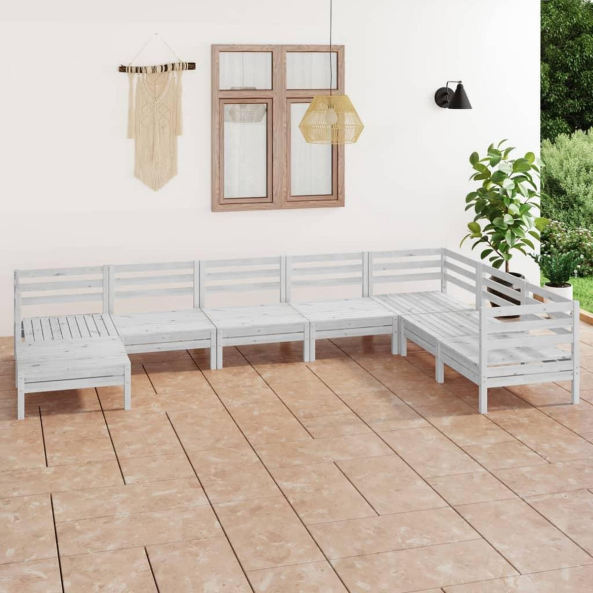 VIDAXL Salon de jardin 8 pcs Bois de pin massif Blanc