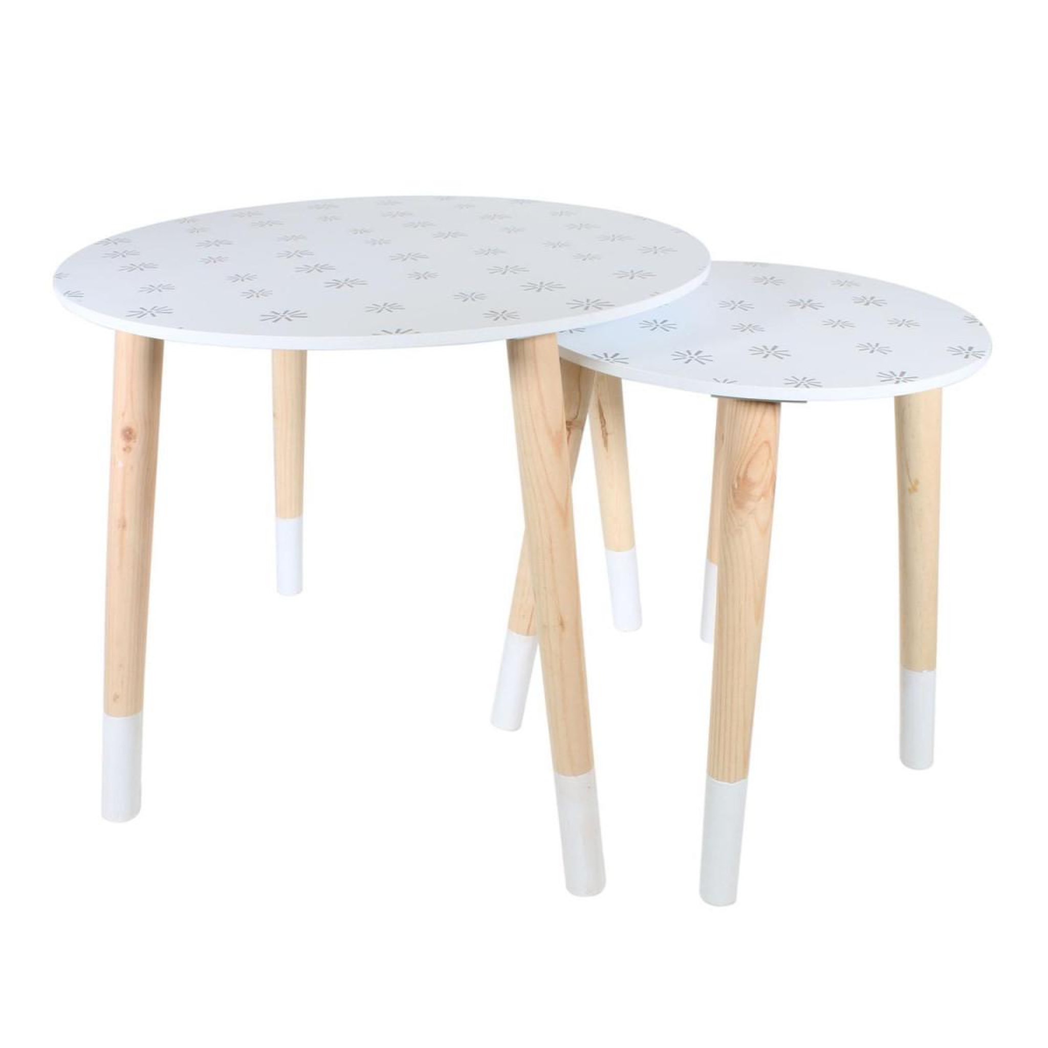 HOME DECO KIDS Lot de 2 tables enfant  flocon  48cm blanc & beige
