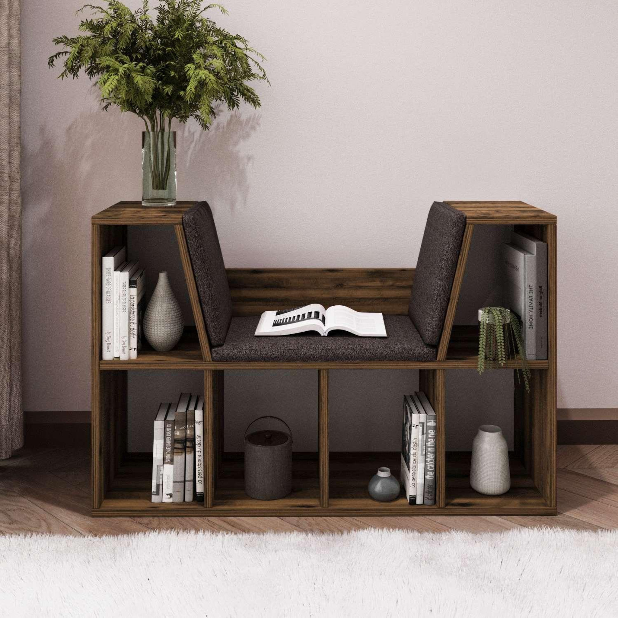 Voir la diapositive 3 : Habitat et Jardin Bibliothèque avec assise en bois  livora  - 103 x 30 x 63 cm - marron
