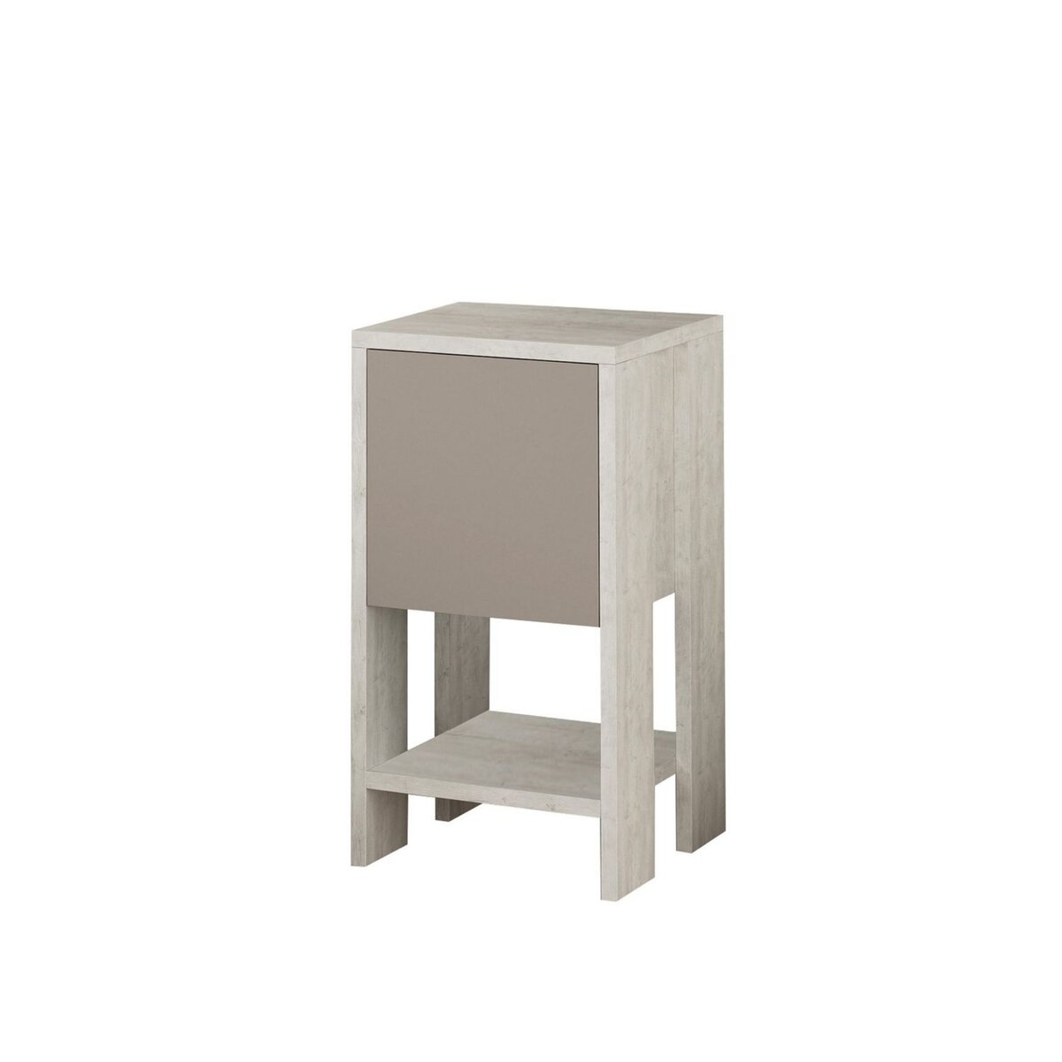 TOILINUX Table de chevet 1 porte - L.30 cm - Blanc et Taupe