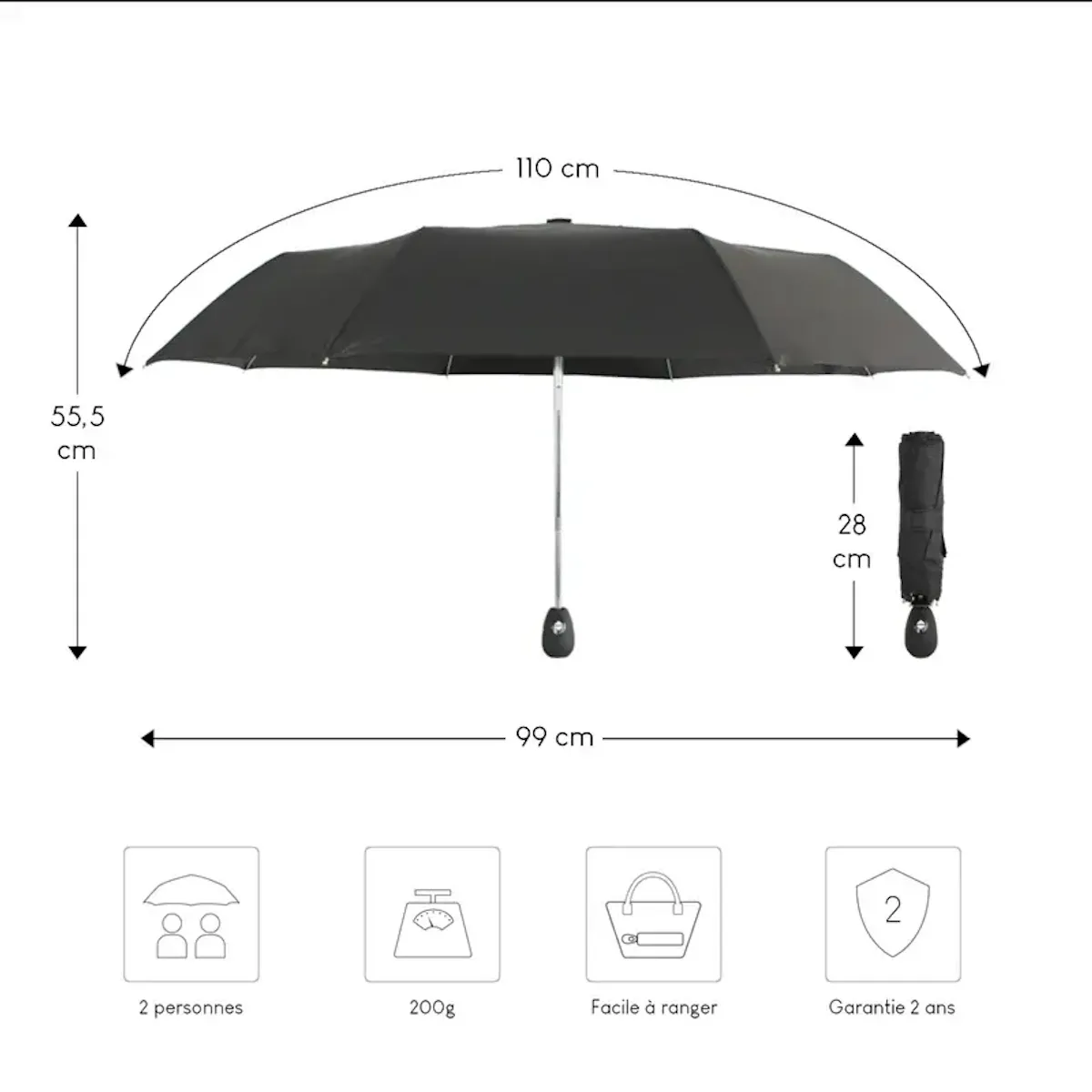 Alistair Parapluie automatique compact et resistant - Anti vent et retournement - ALISTAIR - Marque francaise garantie 1 an