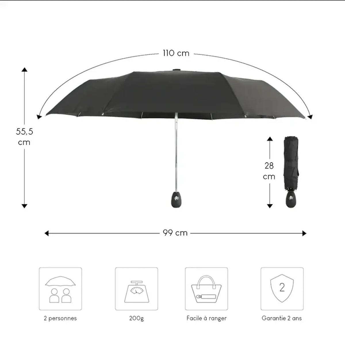 Alistair Parapluie automatique compact et resistant - Anti vent et retournement - ALISTAIR - Marque francaise garantie 1 an