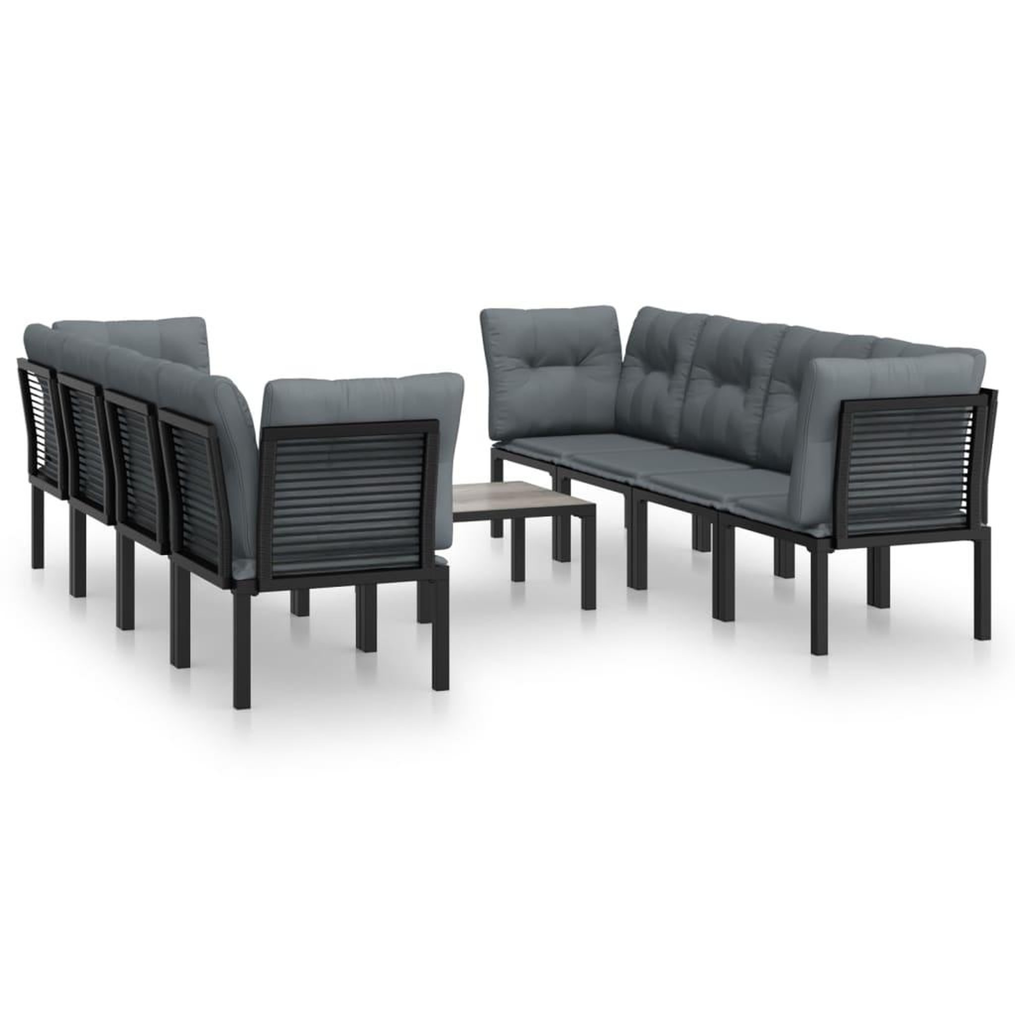 VIDAXL Salon de jardin 9 pcs noir et gris resine tressee