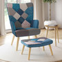 Voir la diapositive 2 : ID MARKET Fauteuil scandinave IVAR avec repose pieds en tissu patchwork et velours bleu