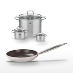 ELO Lot Poêle 24 cm avec revêtement céramique sans PFAS & 3 Faitouts 12/16/26 cm Elo Bistro Line Citrin