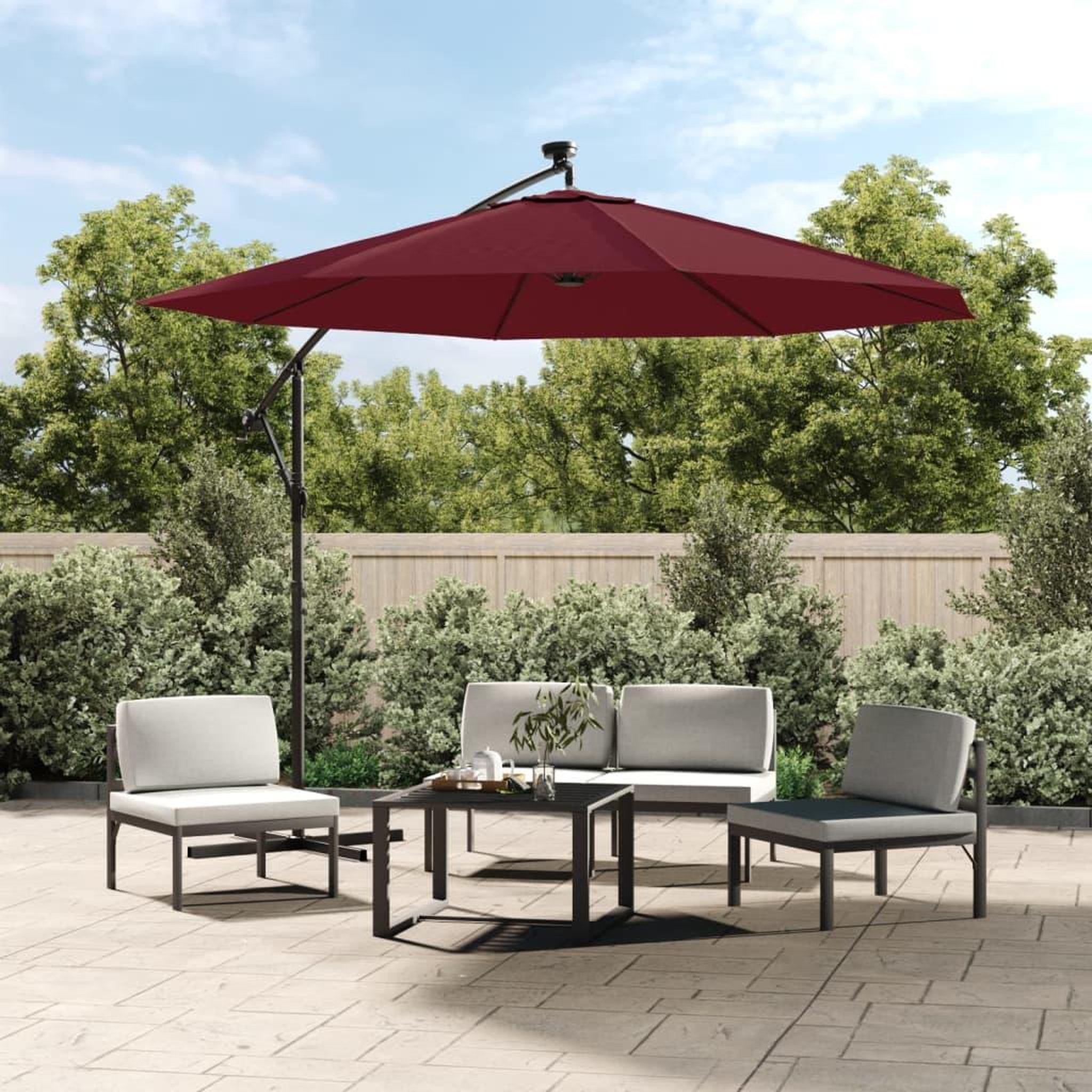 VIDAXL Parasol de jardin en porte-a-faux et lumieres LED mat en acier