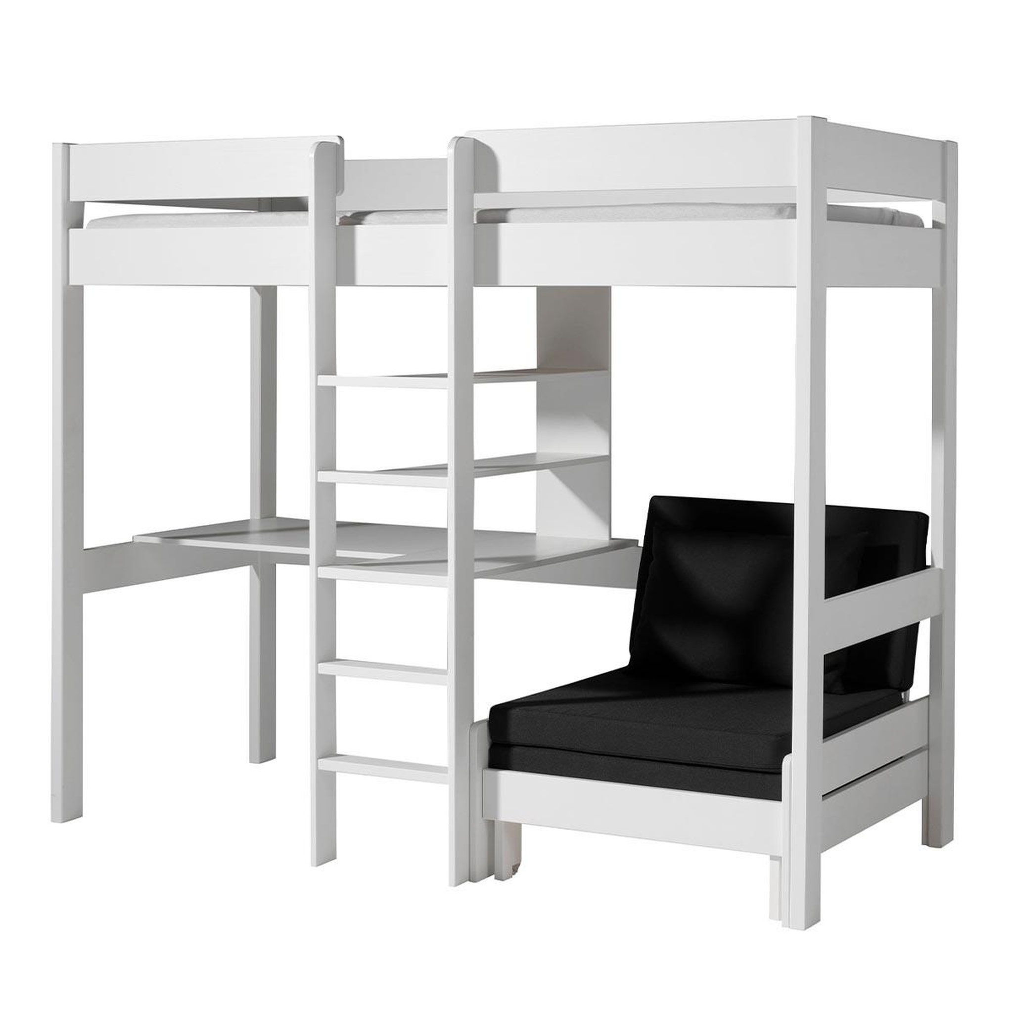 Paris Prix Pack - lit mezzanine, fauteuil-lit & matelas  pino  90x200cm blanc