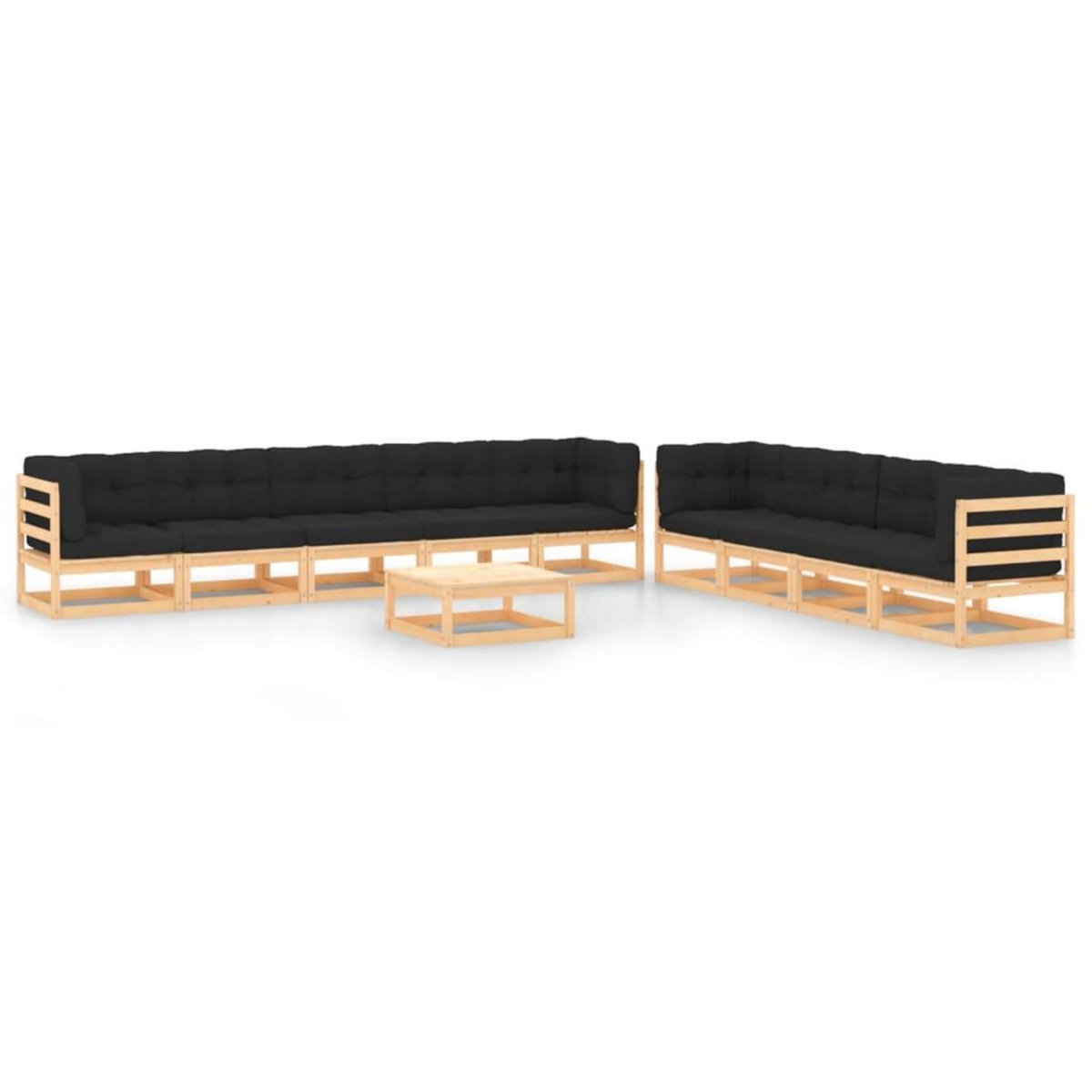 VIDAXL Salon de jardin 10 pcs avec coussins anthracite Pin massif