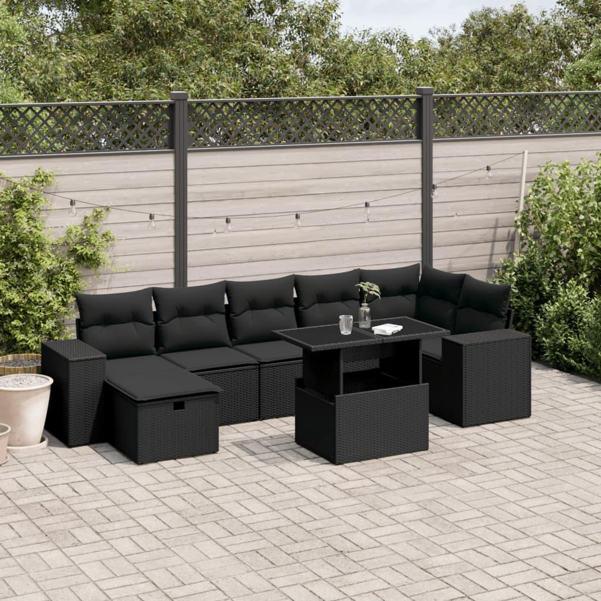 VIDAXL Salon de jardin 8 pcs avec coussins noir resine tressee