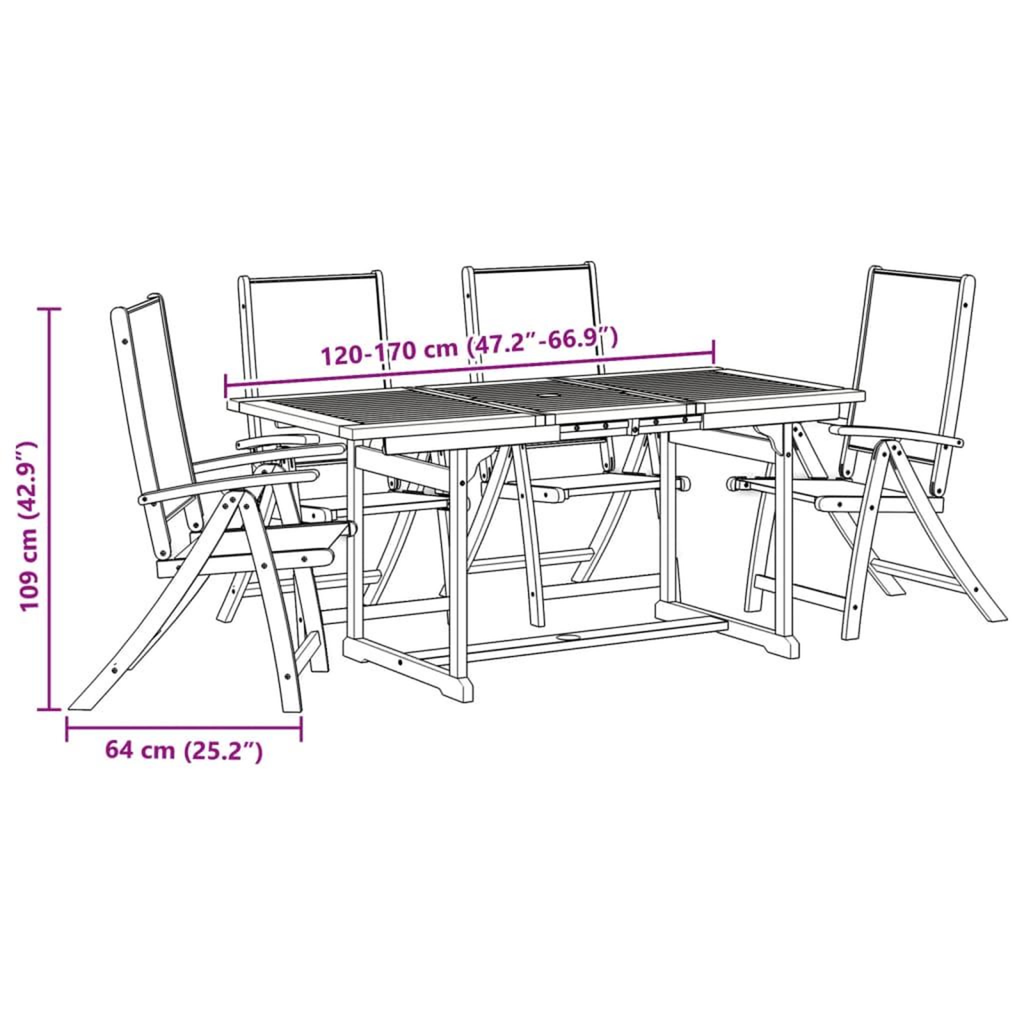 Voir la diapositive 6 : VIDAXL Ensemble a manger de jardin 5pcs bois d'acacia solide textilene