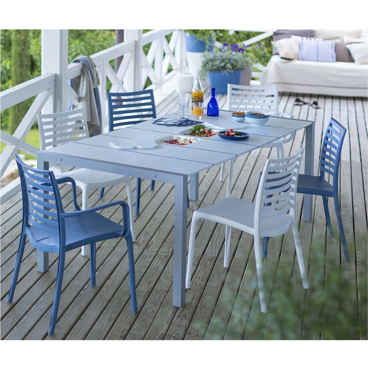 GROSFILLEX Table de jardin 190x100x74cm résine blanc bleu SUNDAY