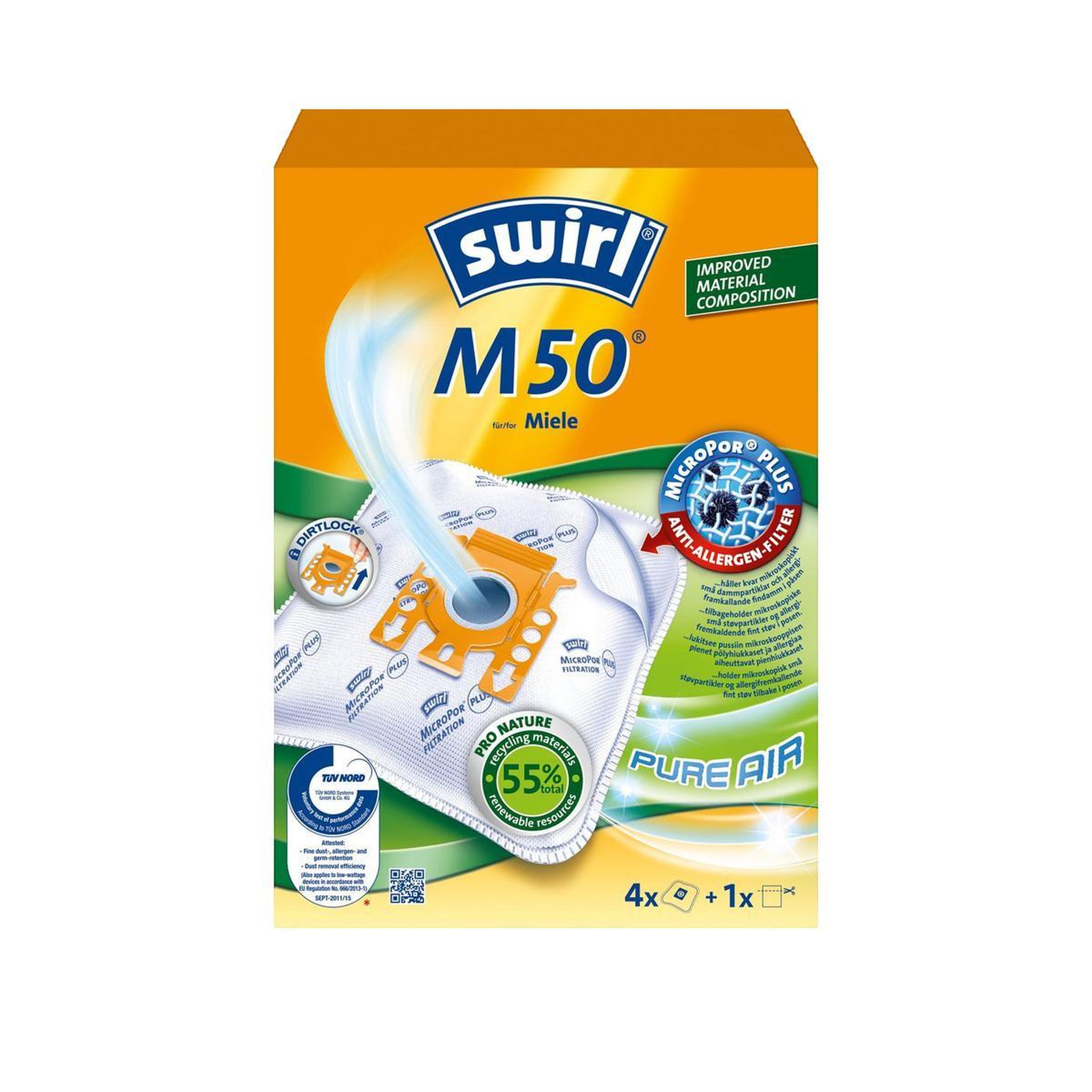 spiralé Sacs pour Aspirateur Swirl M50 avec Filtre MicroPor Plus