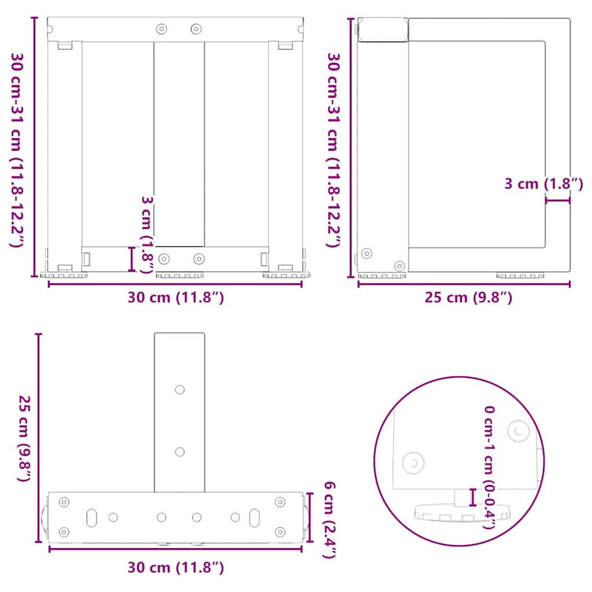 Voir la diapositive 6 : VIDAXL Pieds de table basse en forme de T 2 pcs noir 30x25x(30-31) cm