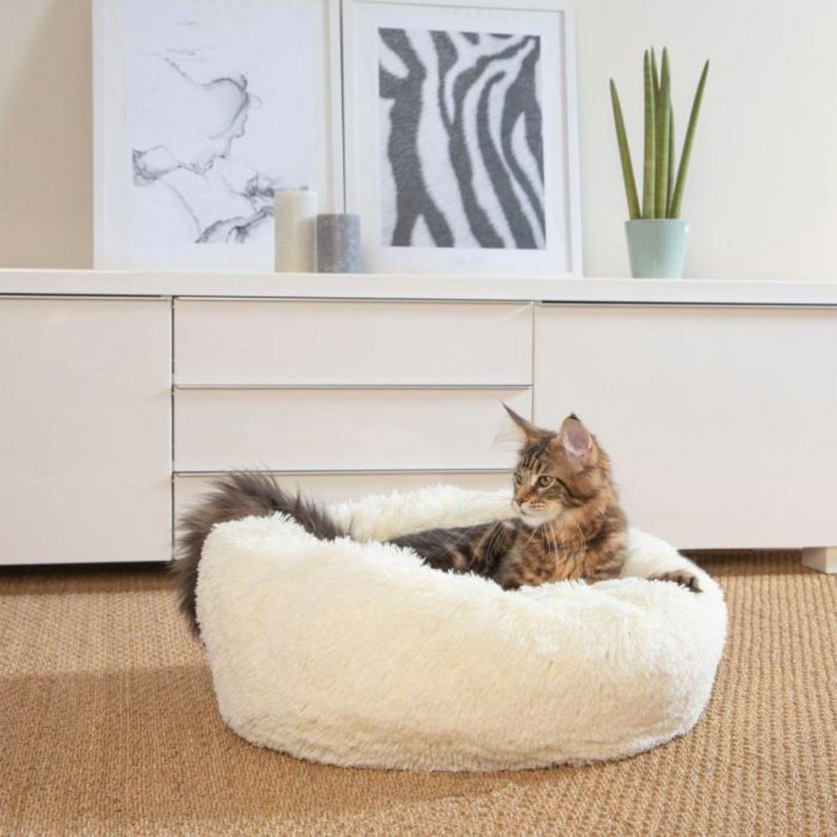 Paris Prix Coussin Rond pour Chien & Chat  Fluffy  55cm Écru