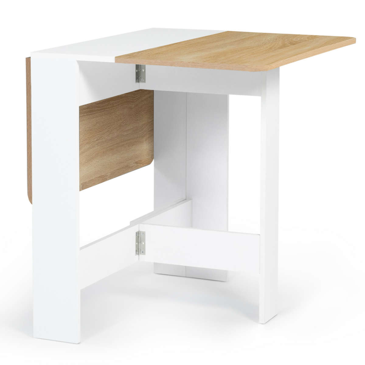 ID MARKET Table console pliable EDI 2-4 personnes bois blanc plateau façon hêtre 103 x 76 cm