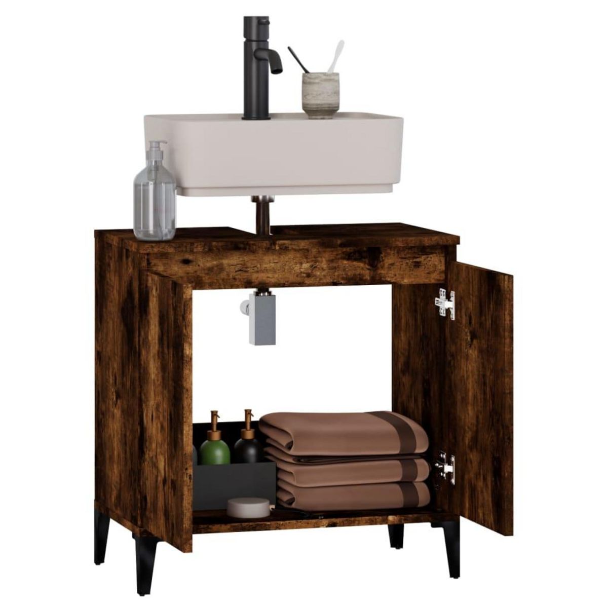 VIDAXL Meuble d'evier chene fume 58x33x60 cm bois d'ingenierie