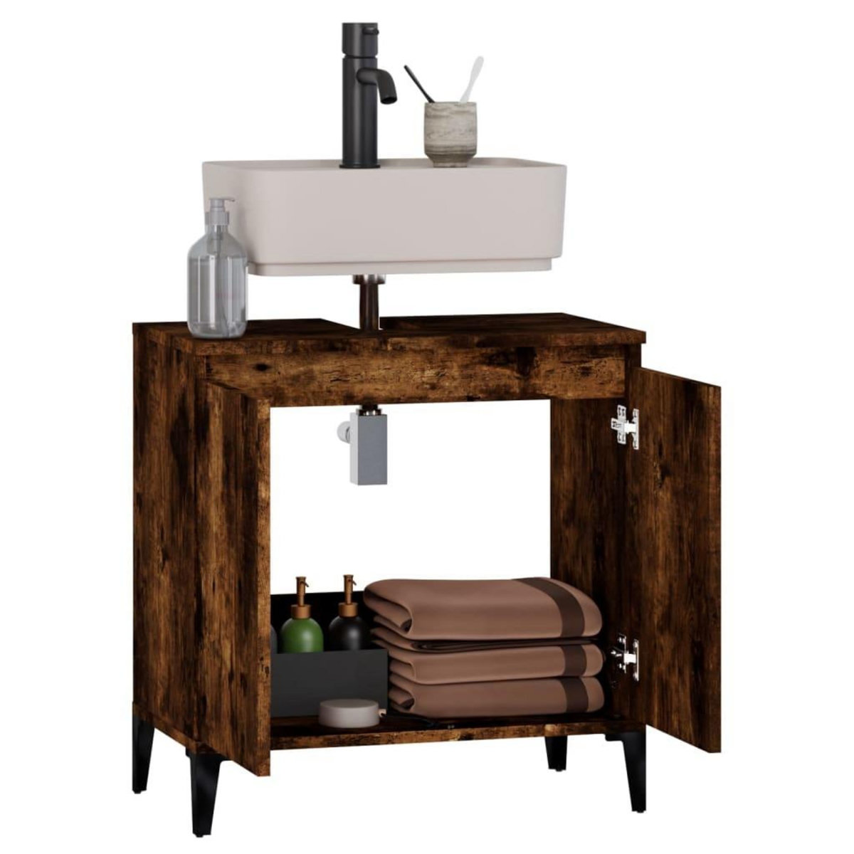 VIDAXL Meuble d'evier chene fume 58x33x60 cm bois d'ingenierie