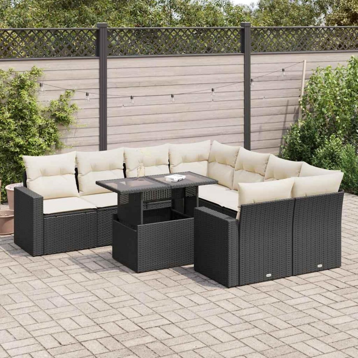 VIDAXL Salon de jardin 9 pcs avec coussins noir resine tressee
