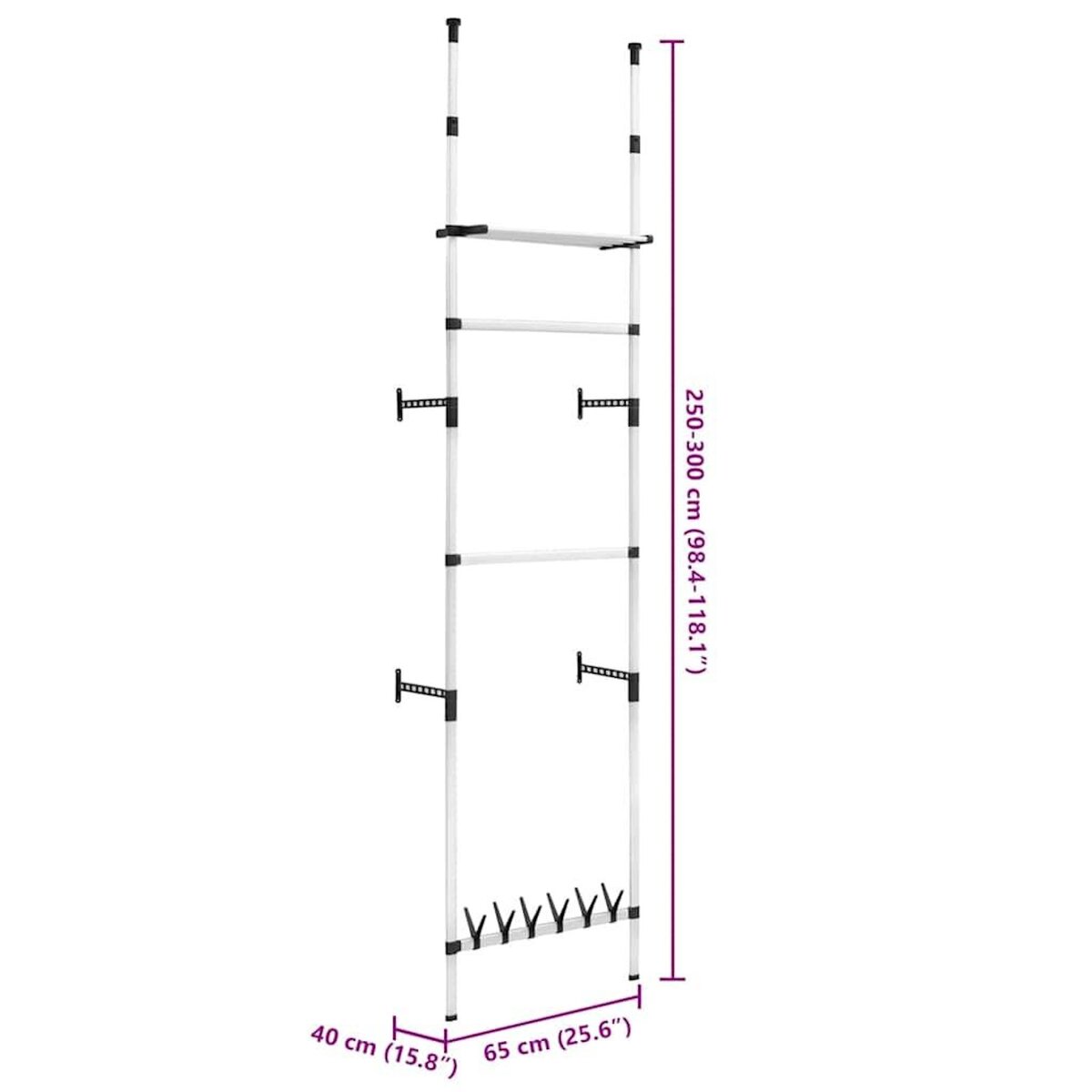 VIDAXL Systeme de garde-robe telescopique barres et etagere Aluminium