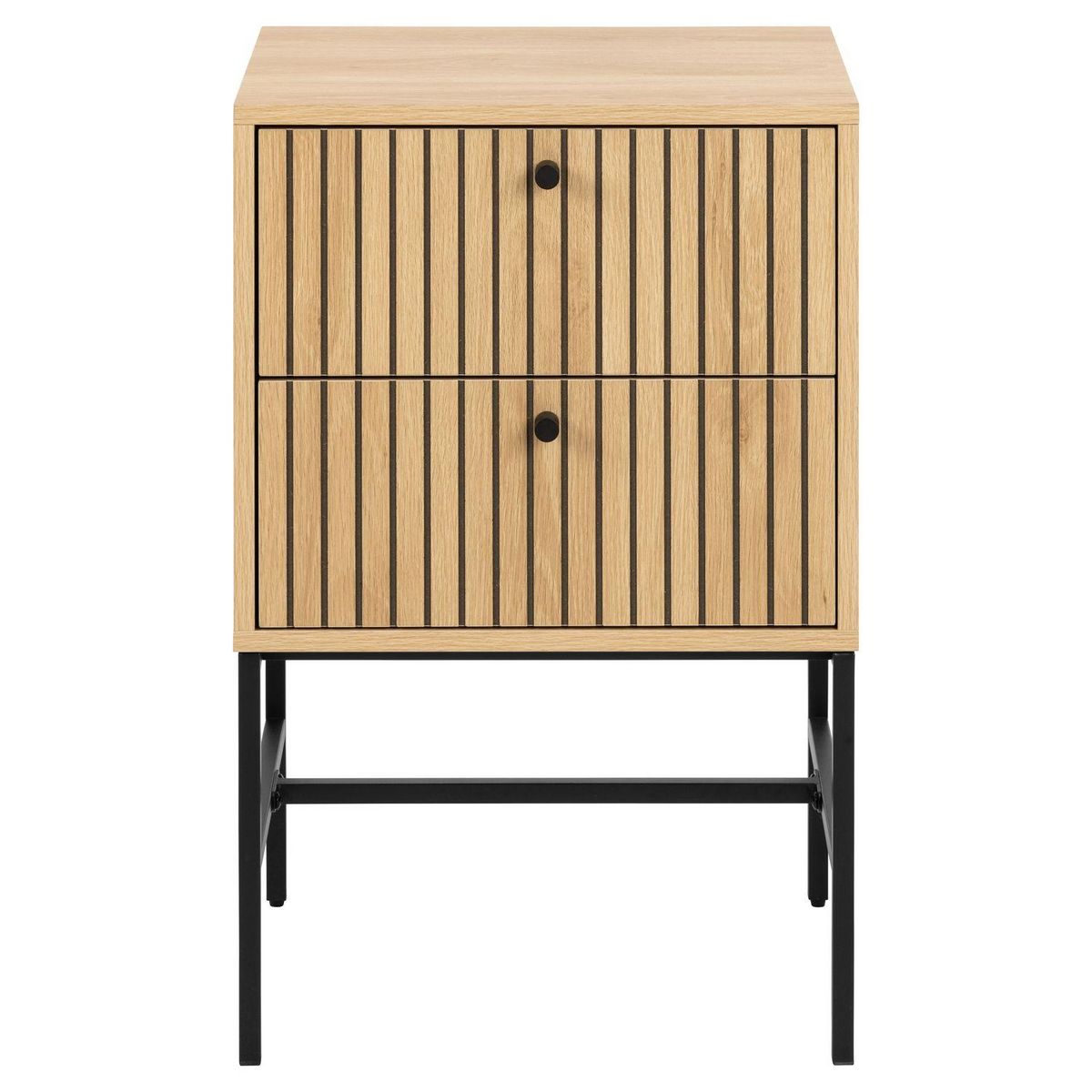 TOILINUX Table de chevet rectangulaire 2 tiroirs effet tasseaux BAÏKAL - Beige