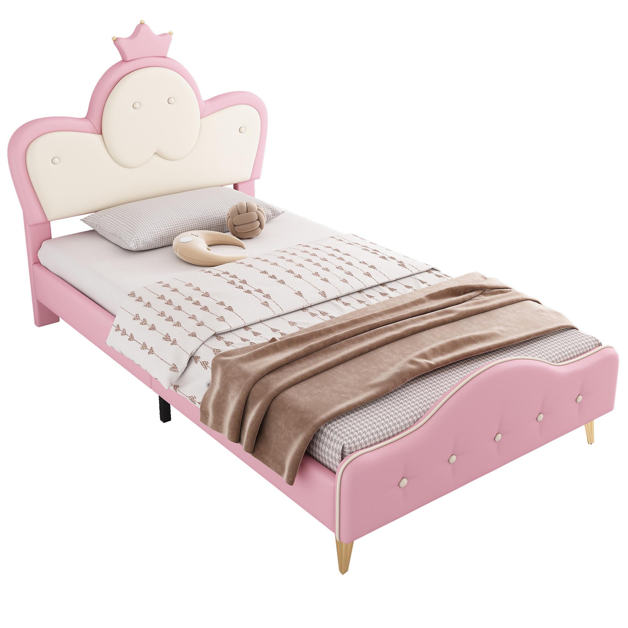 MERAX Lit simple enfant rembourré 90x200cm pu coloris rose led