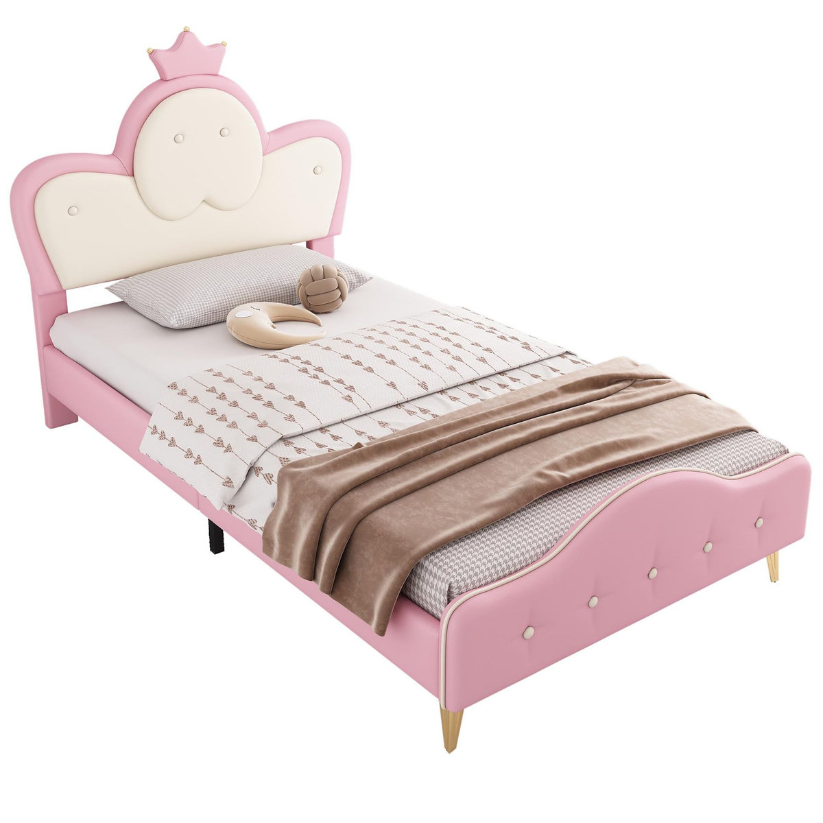 MERAX Lit simple enfant rembourré 90x200cm pu coloris rose led