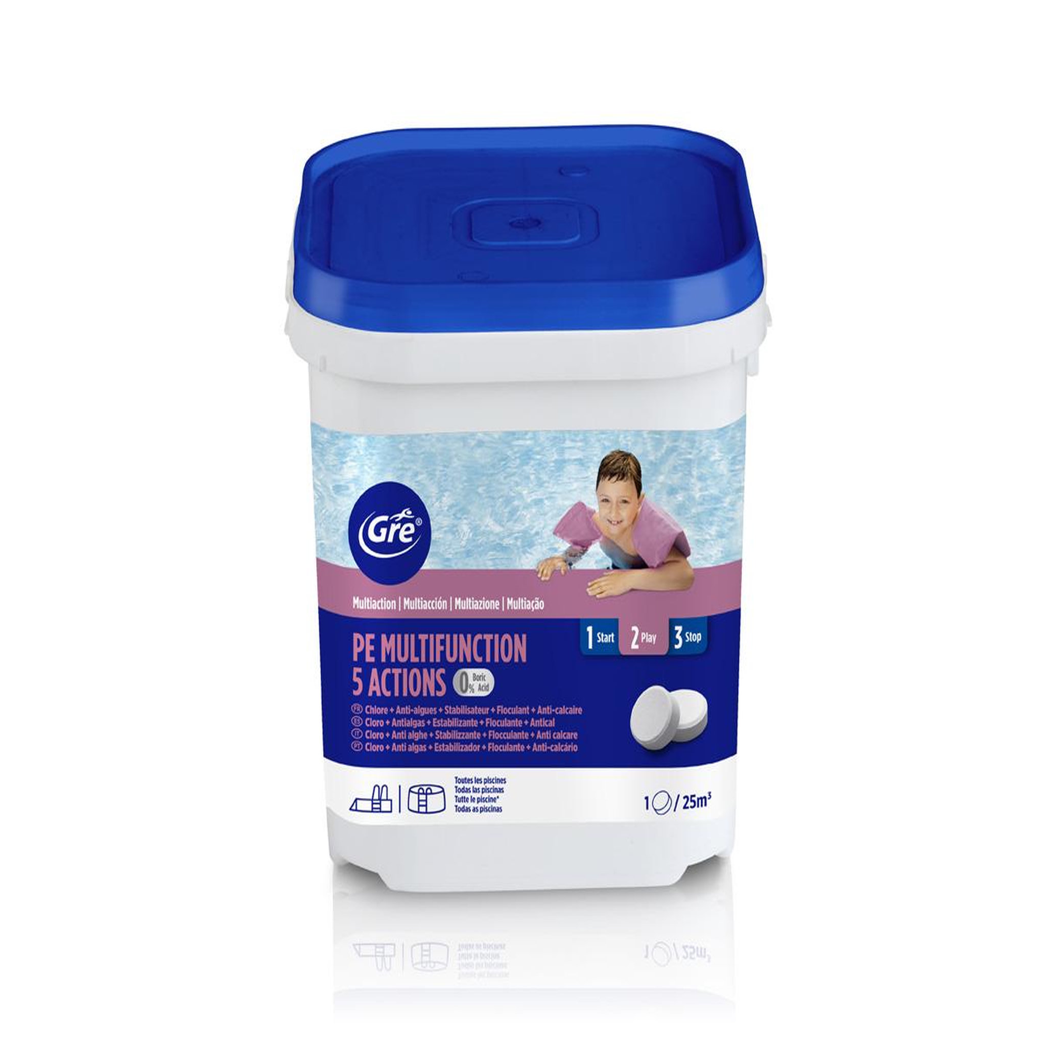 Voir la diapositive 2 : GRE Chlore 5 actions sans acide borique 5 kg - Gré