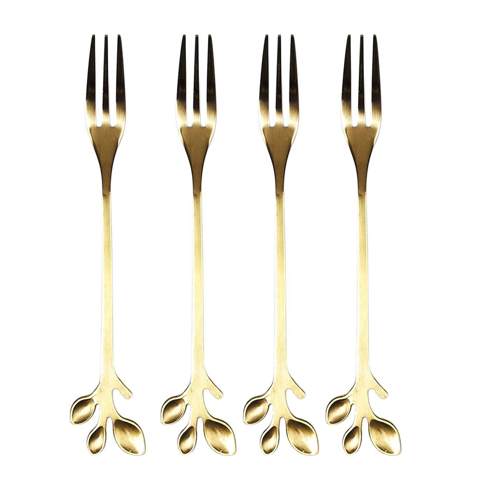 The Home Deco Factory Lot de 4 fourchettes à dessert Feuille - Doré