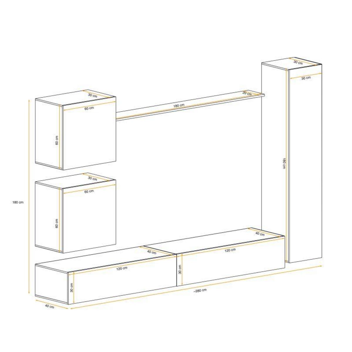 Paris Prix Meuble TV Mural Design  Switch VIII  280cm Gris