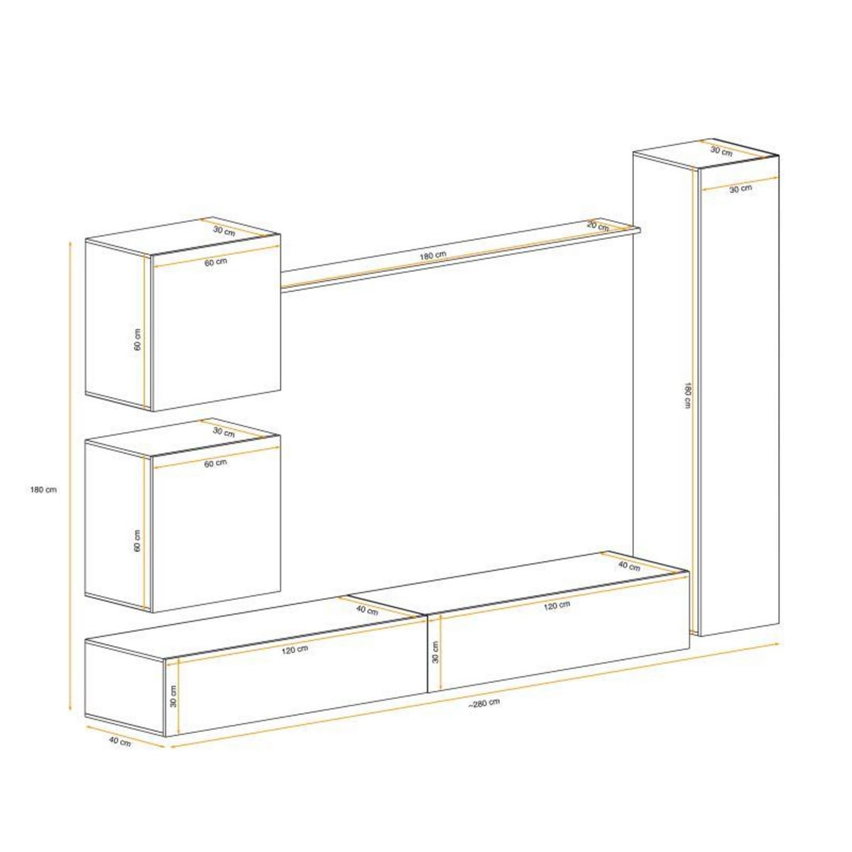 Paris Prix Meuble TV Mural Design  Switch VIII  280cm Gris