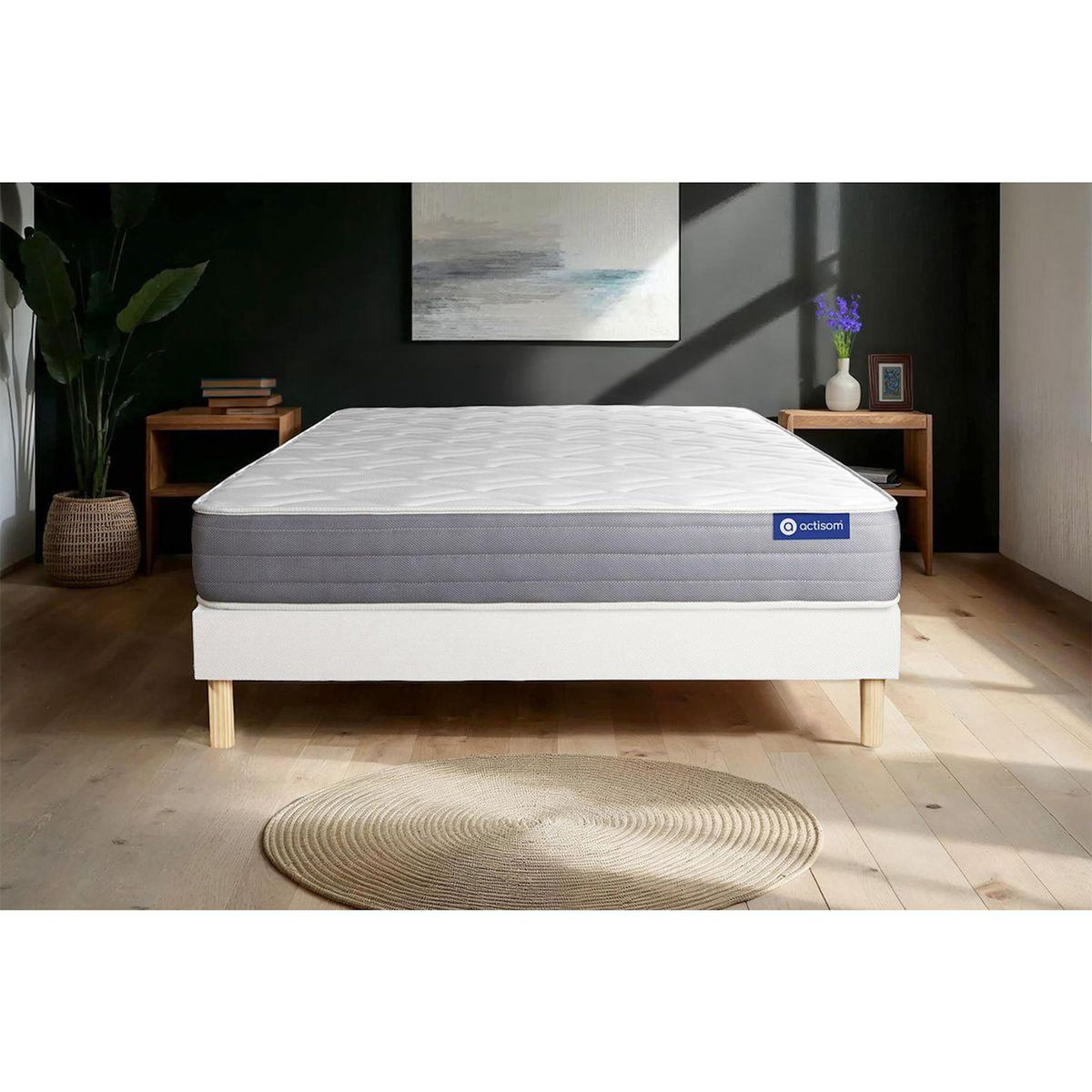 ACTISOM Ensemble matelas ACTILATEX DREAM Latex et mémoire de forme 140x200 cm 5zones de confort + sommier KIT blanc