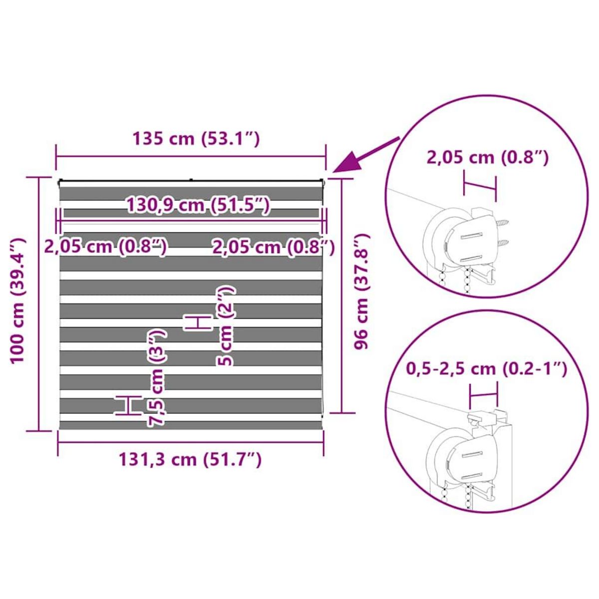 VIDAXL Store zebre gris fonce largeur du tissu 130,9 cm polyester