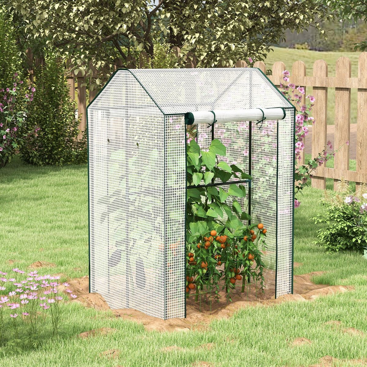 OUTSUNNY Serre de jardin 0,8 m² - 2 espaces, 2 portes enroulables - acier PE transparent