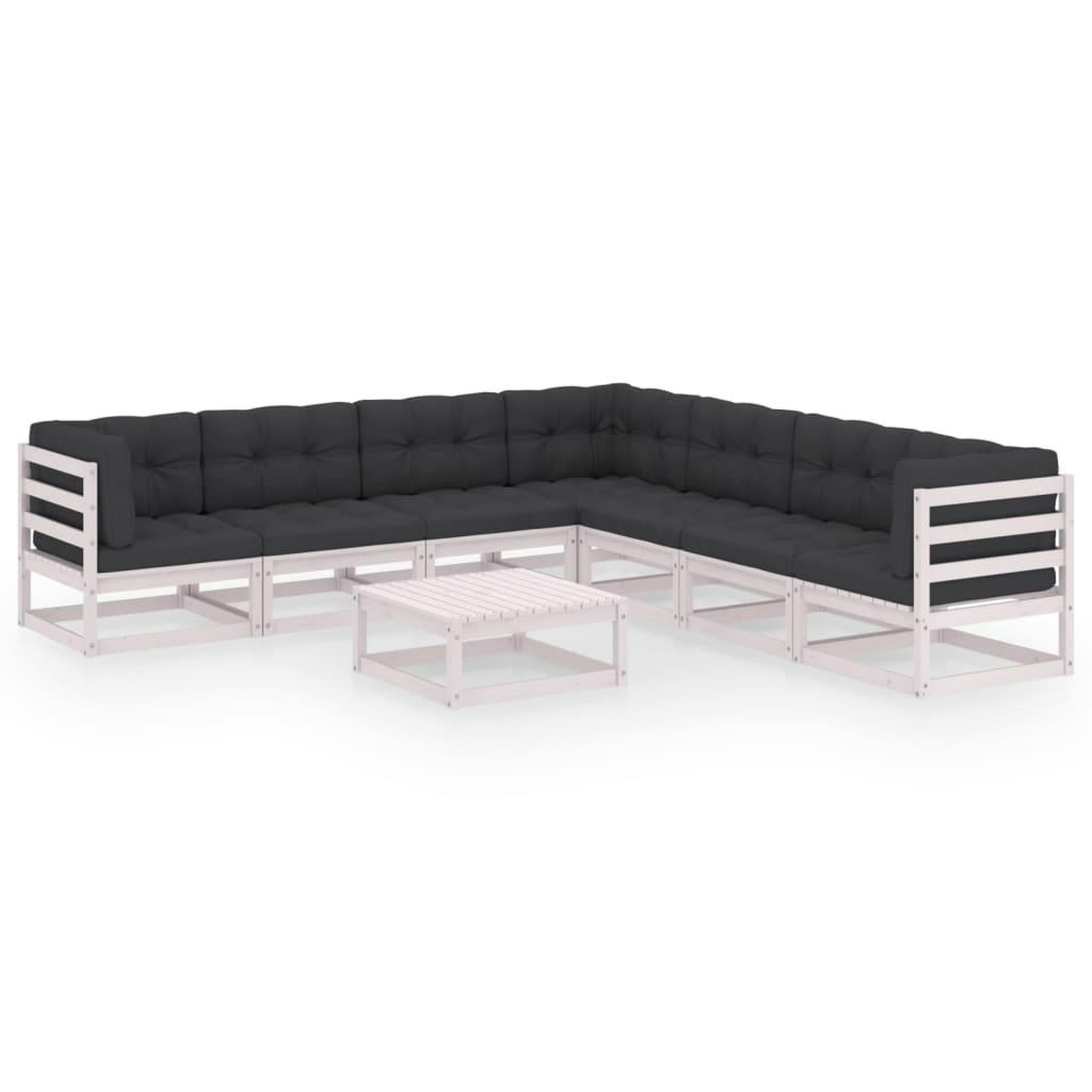 Voir la diapositive 1 : VIDAXL Salon de jardin avec coussins 8 pcs blanc bois de pin massif