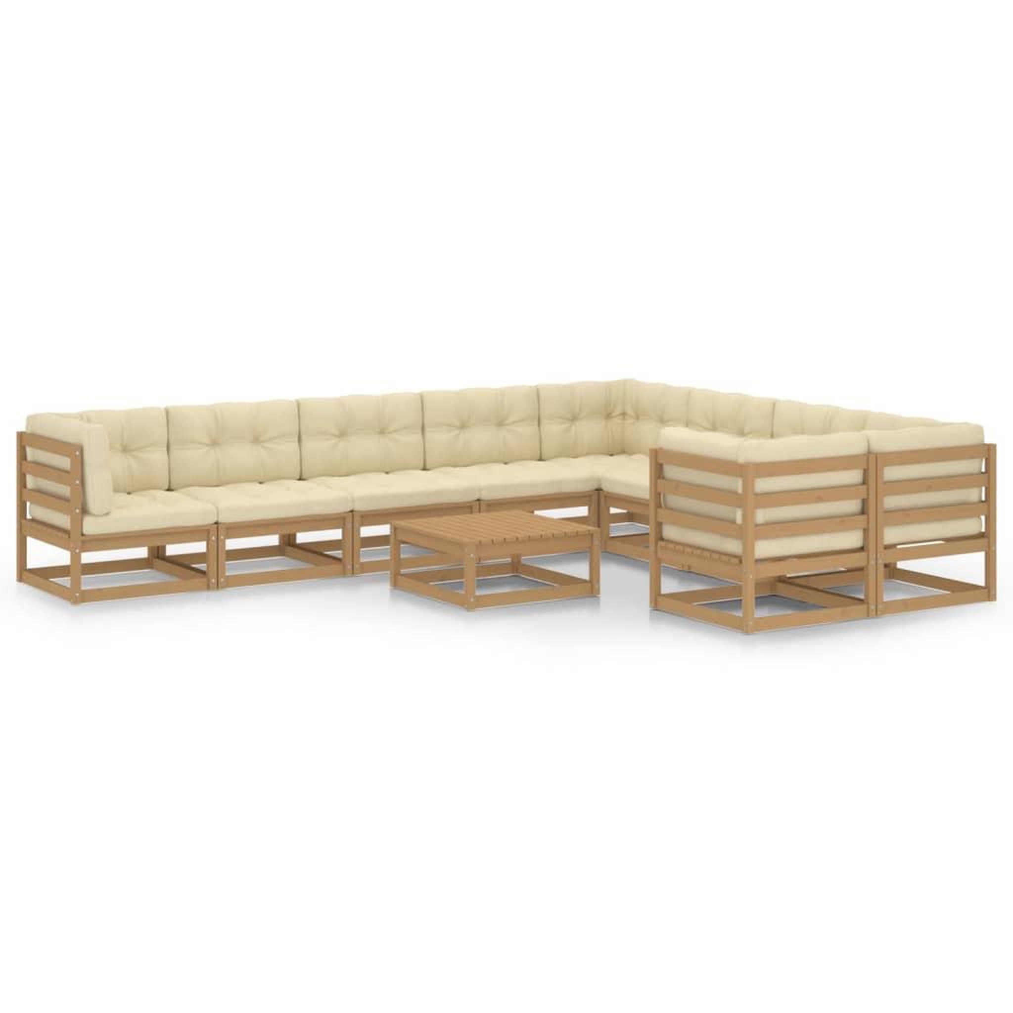 Voir la diapositive 2 : VIDAXL Salon de jardin 10 pcs avec coussins Marron miel Bois de pin